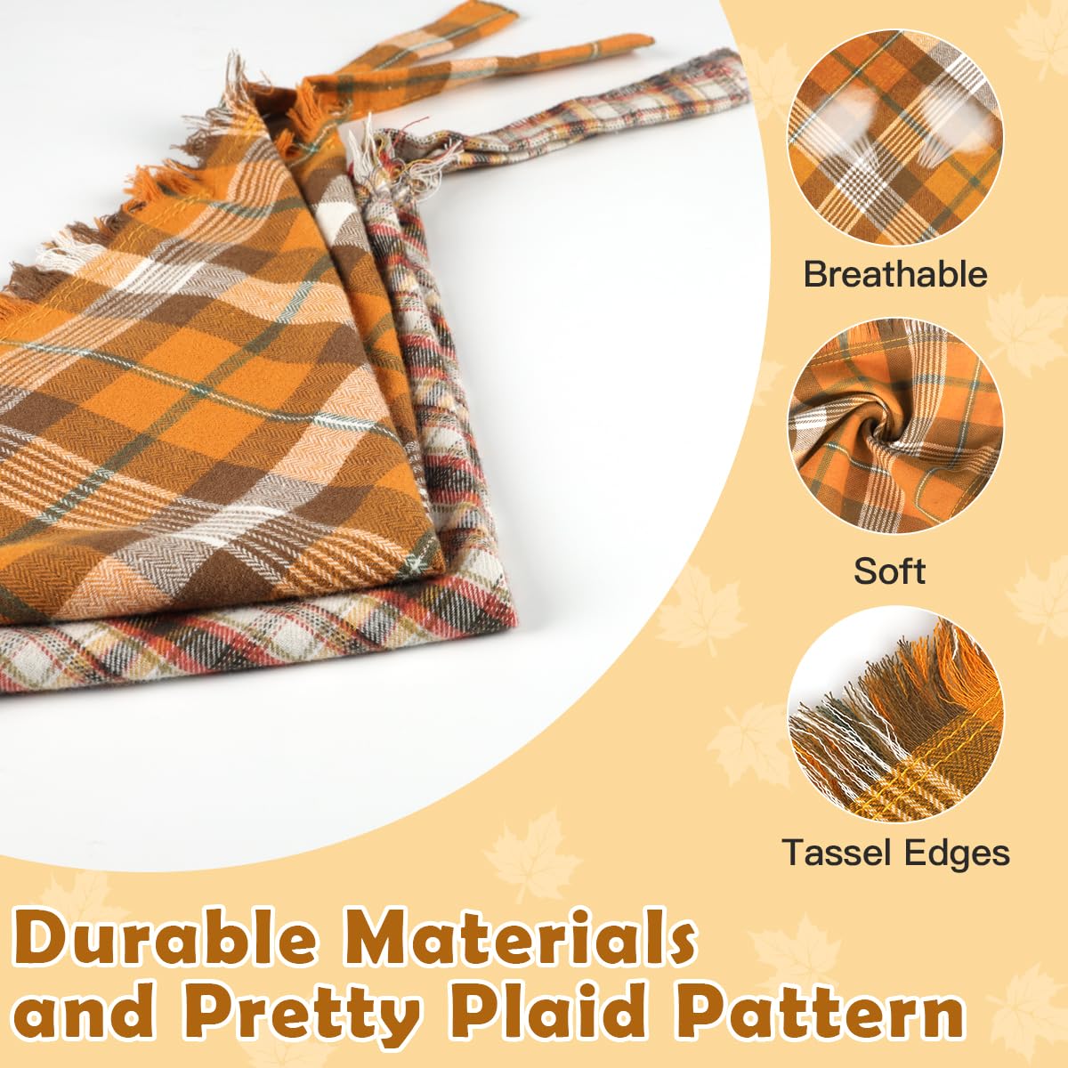 Kytely Fall Dog Bandana 2 Pack, Autumn Thanksgiving Dog Bandana Large, Orange Plaid Pet Scarf For Boy And Girl, Holiday Bandanas Triangle Bibs For Medium And Large Dogs (Large)