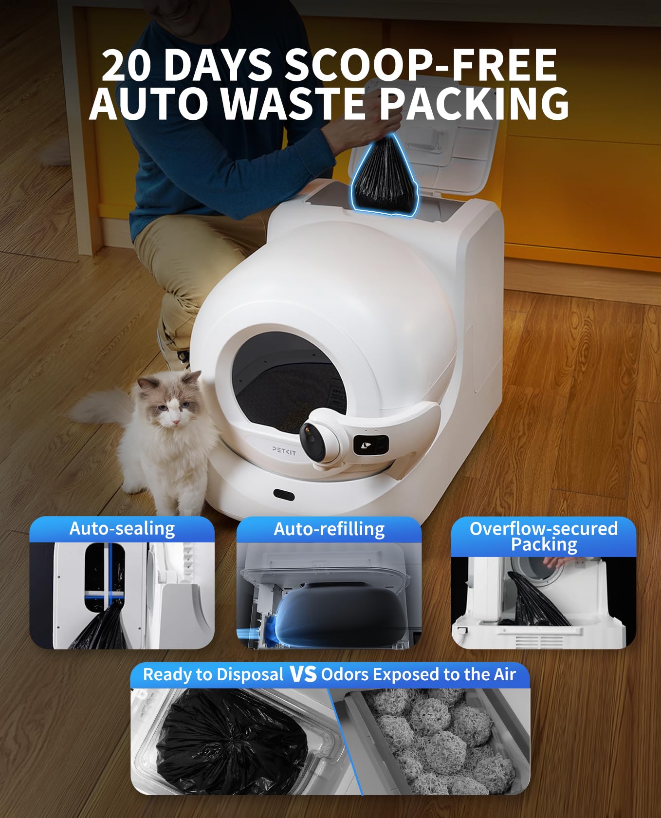 Petkit 2025 New Purobot Ultra Automatic Waste Packing Self-Cleaning Cat Litter Box With Ai Camera, 5G Wifi Phone App Control, Tr