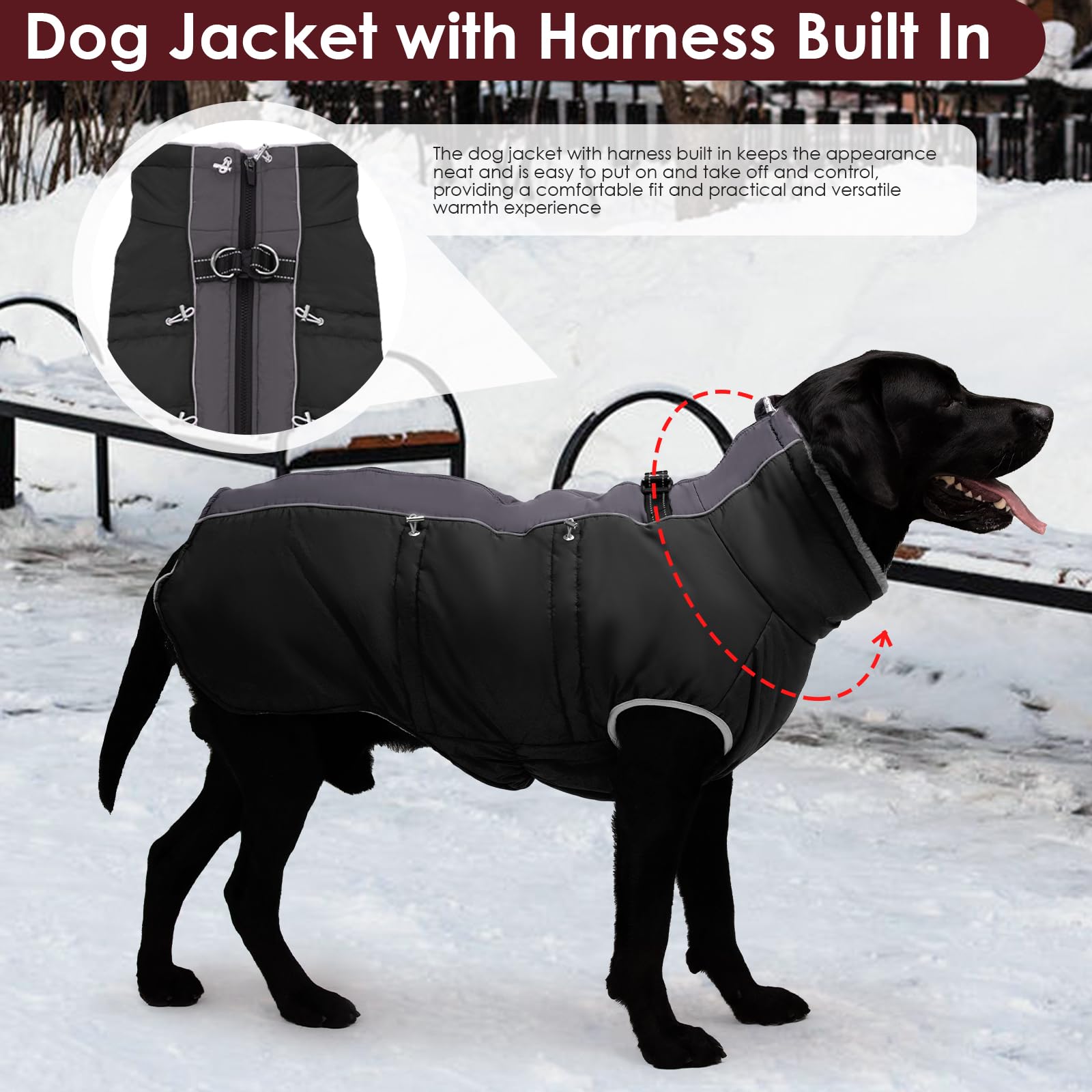 IKIPUKO Dog Coat-XS, Dog Winter Jacket Warm Zip Up Snowsuit Dog Harness Vest Reflective Water-Resistant Dog Coat Dog Snow Jacket