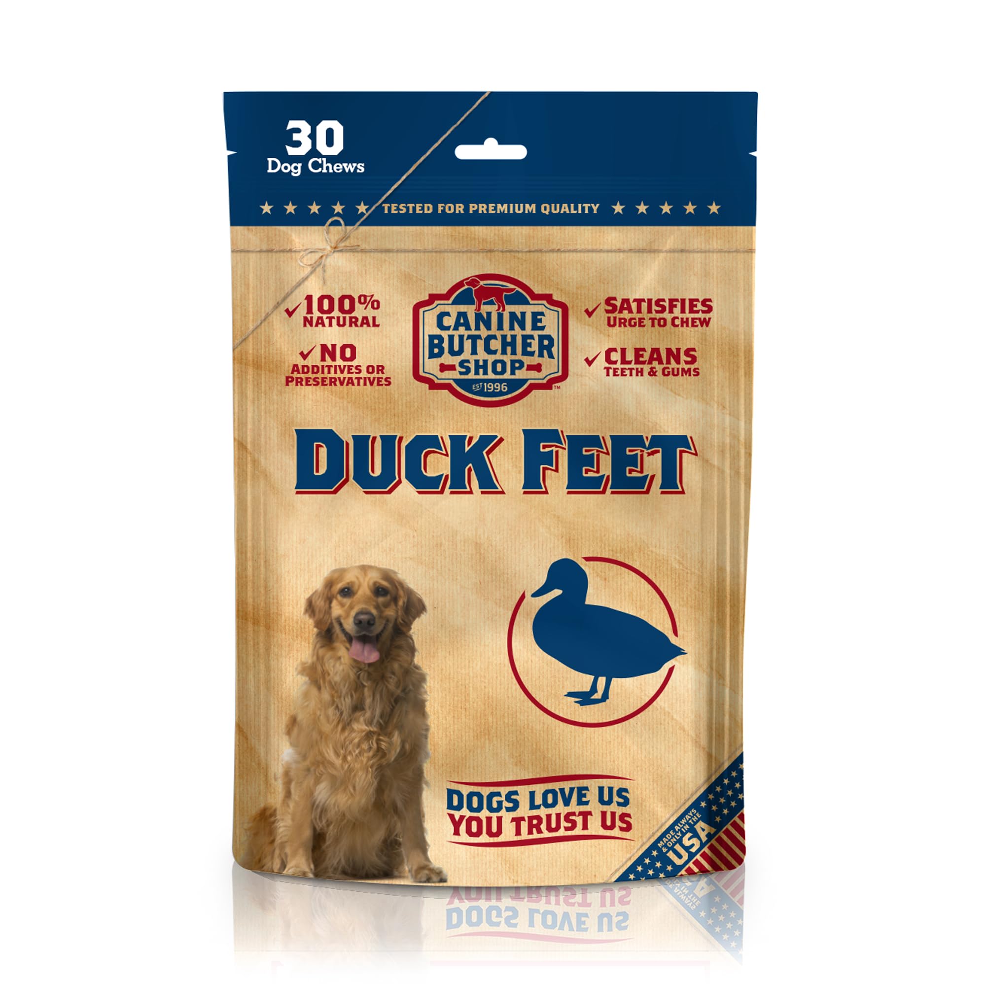 Canine Butcher Shop Duck Feet for Dogs (Pack of 30), Raised & Made in USA Dehydrated Duck Feet, All-Natural Dog Chews, Treats, S