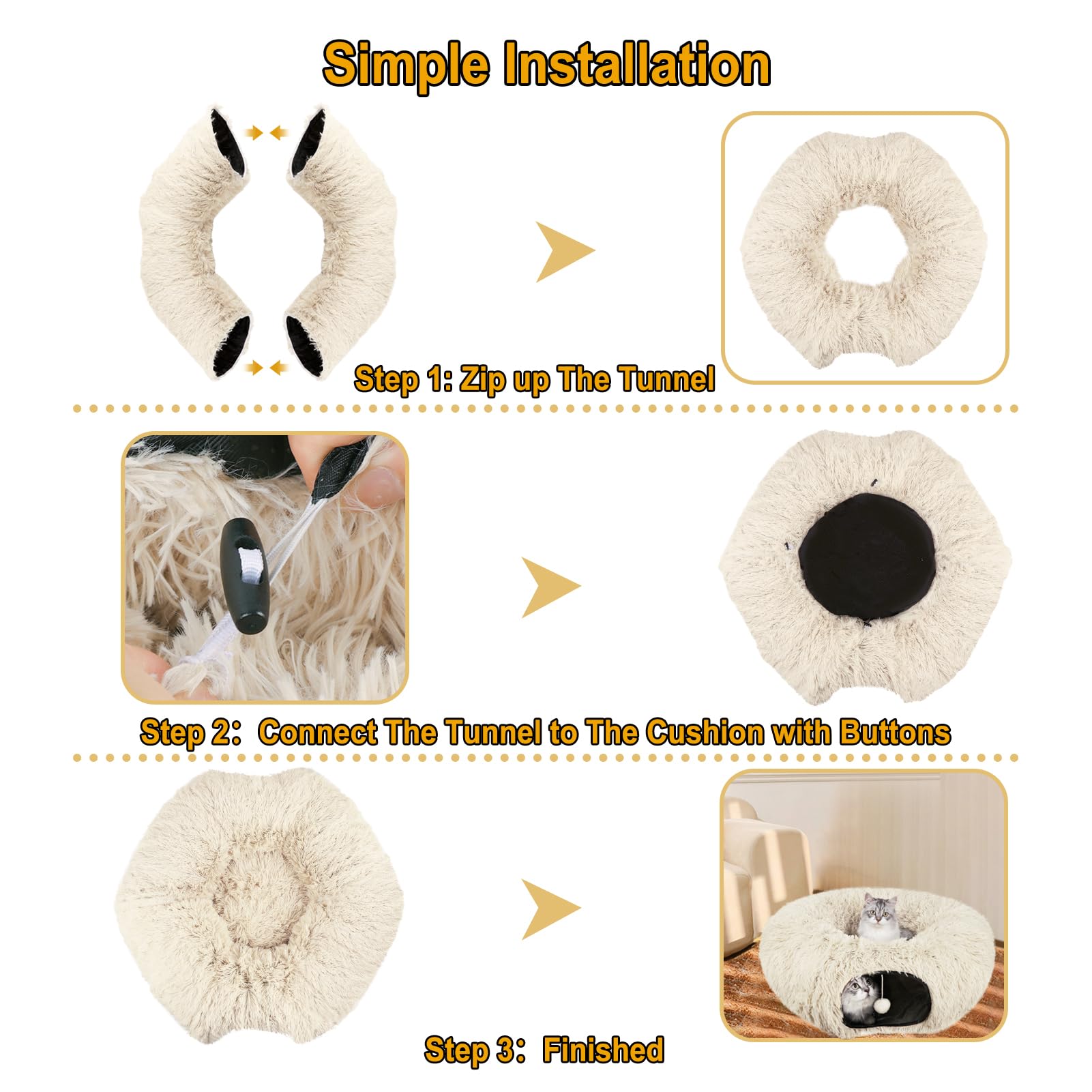 Lifeideas Large Bed, Cat Tunnel Foldable Donut Tunnel With Fluffy Toy Balls And Washable Pads, Full For Kitten, Cat, Puppy, Ferr