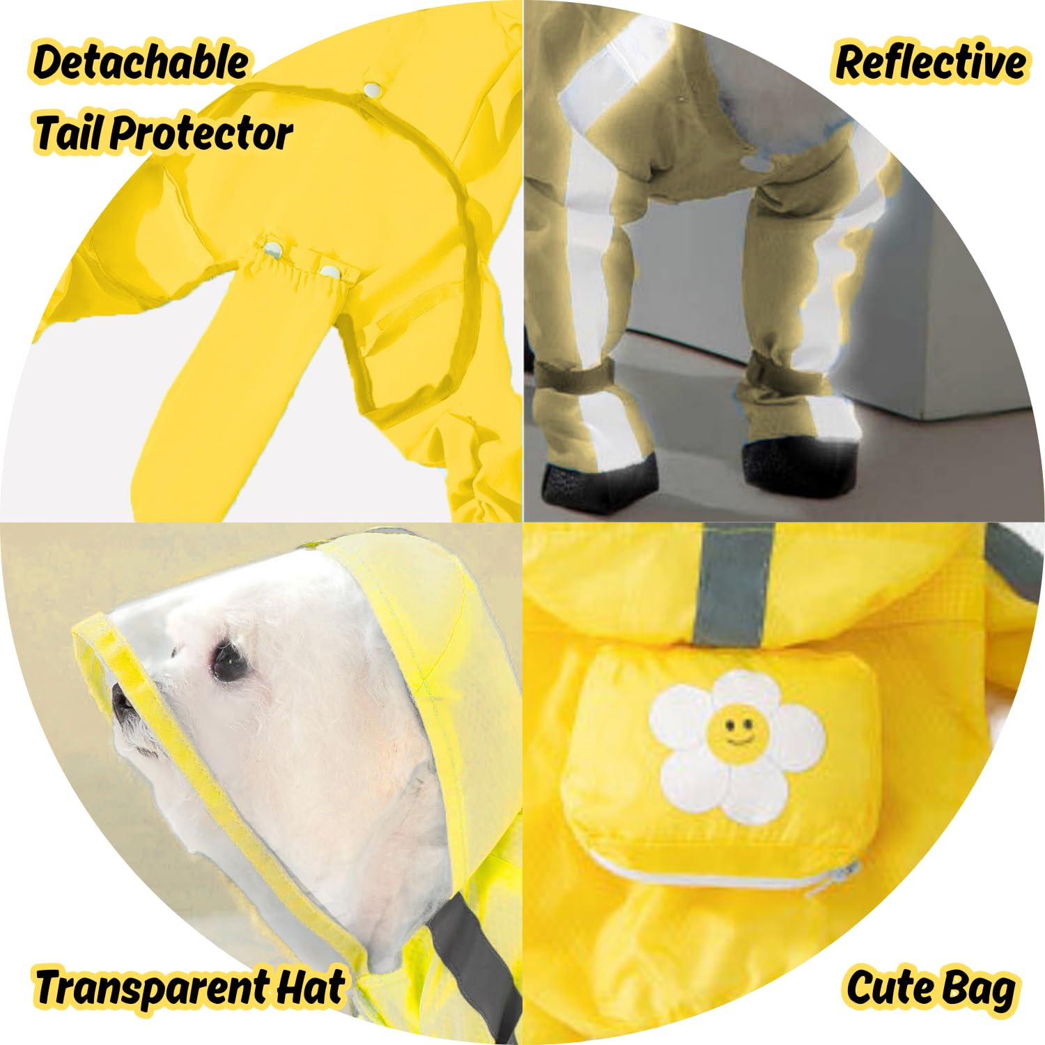 Harikaji Small Dog Raincoat, Tail Protect Feet Cover Waterproof Dog Rain Jacket For Puppy (Yellow, S)