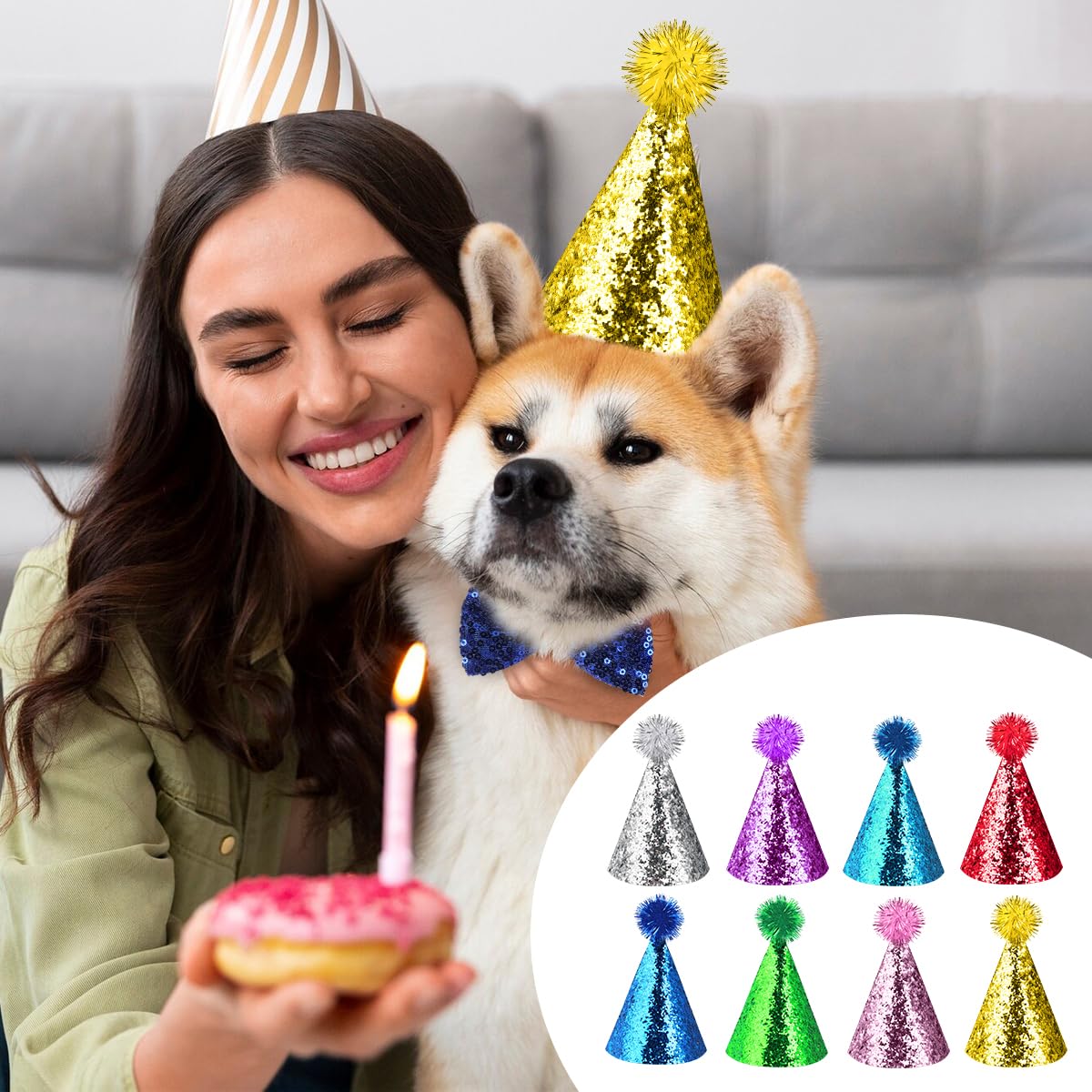 10 Pcs Cat Birthday Hat Dog Birthday Hats, Multi Color Mini Party Hats Set With 8 Pcs Hats And 2 Pcs Bowtie For Cat Dogs Kittens