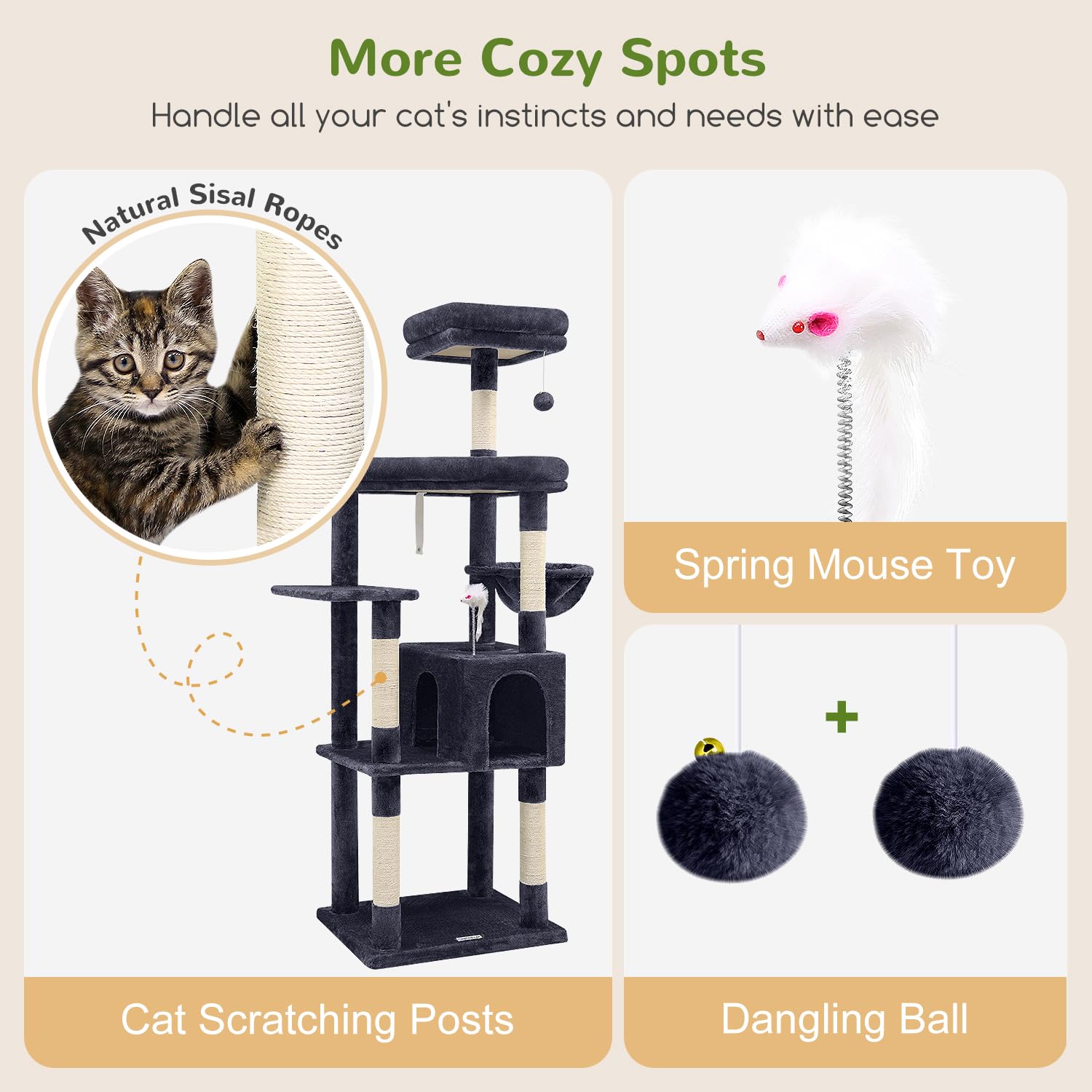 Globlazer S68 Sturdy Cat Tree, 68-Inch Large Cat Tower For Indoor Adult Cats 20 Lbs Heavy Duty Cat Tree For Big Cats With Extra