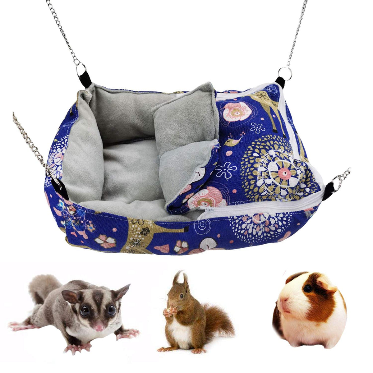 Muyaopet Winter Warm Guinea Pig Rabbit Hedgehog Bed Sugar Glider Squirrel Hamster Hanging Cave Bed Snuggle Sack For Cage Accessories (13.7X9.8X3.1 Inch (Pack Of 1), Blue)