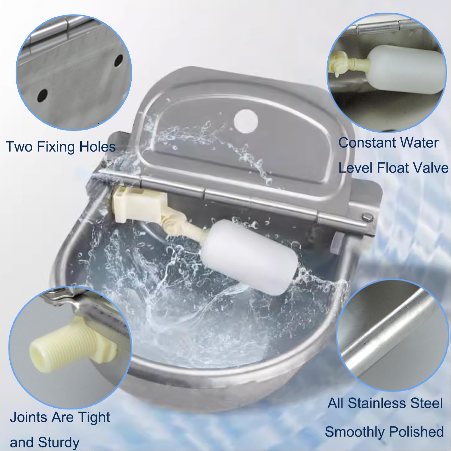 Automatic Dog Water Bowl Dispenser with Float Valve, 304 Stainless Steel Livestock Water Dispenser for Dog Horse Goat Pig Cow Li