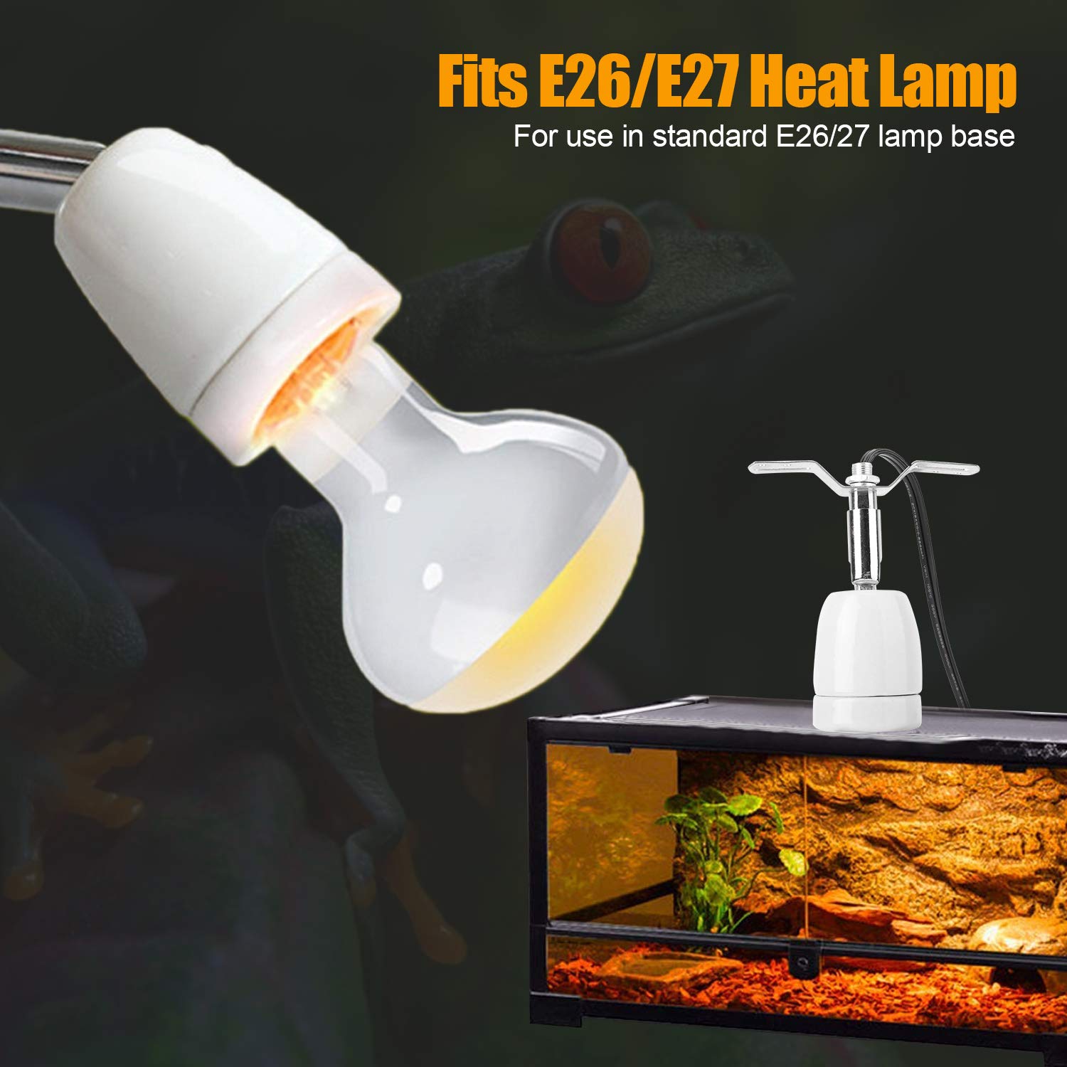 Chiciris 300W Lamp Socket, 360 Rotatable Heating Light Adjustable Bracket Kit With One-Button Switch, E26/E27 Ceramic Lamp Holde