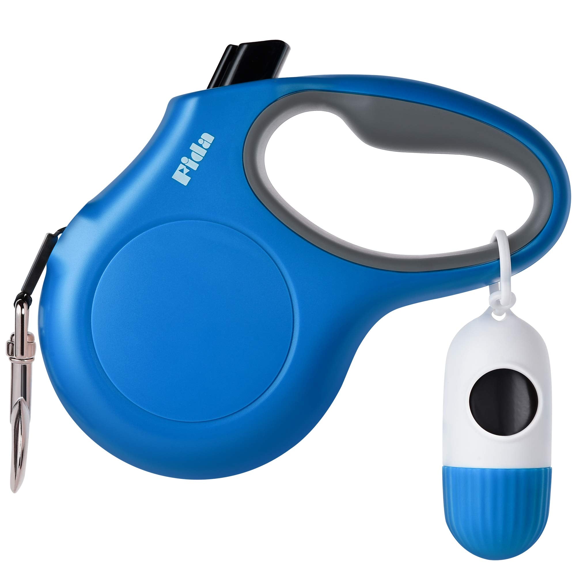 Fida Retractable Dog Leash With Dispenser And Poop Bags, 16 Ft Pet Walking Leash For Large Dog Up To 110 Lbs, Anti-Slip Handle, Tangle Free, Reflective Nylon Tape (L, Blue)