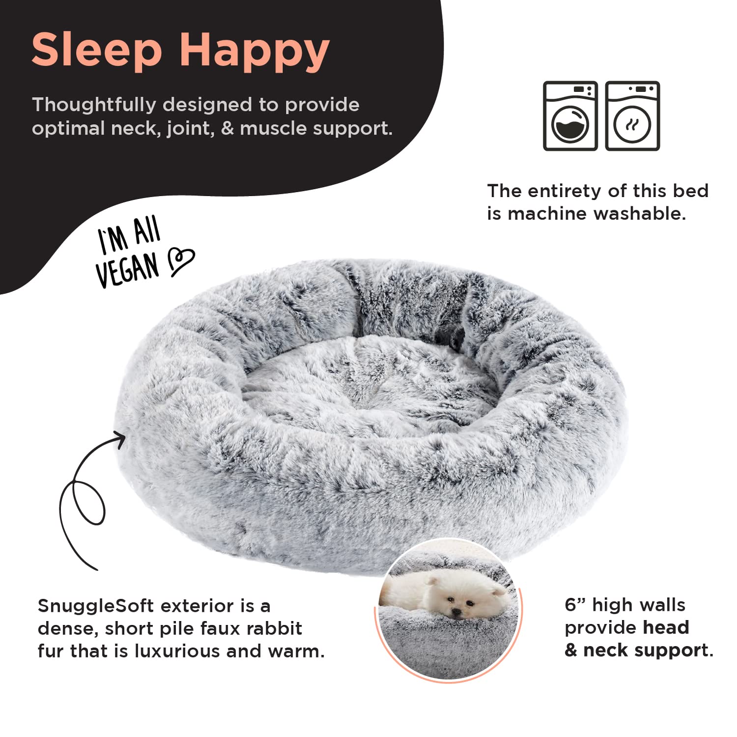 Best Friends By Sheri Snugglesoft Faux Rabbit Fur Memory Foam Calming Donut Bed For Dogs And Cats, Grey, 23'' X 23''