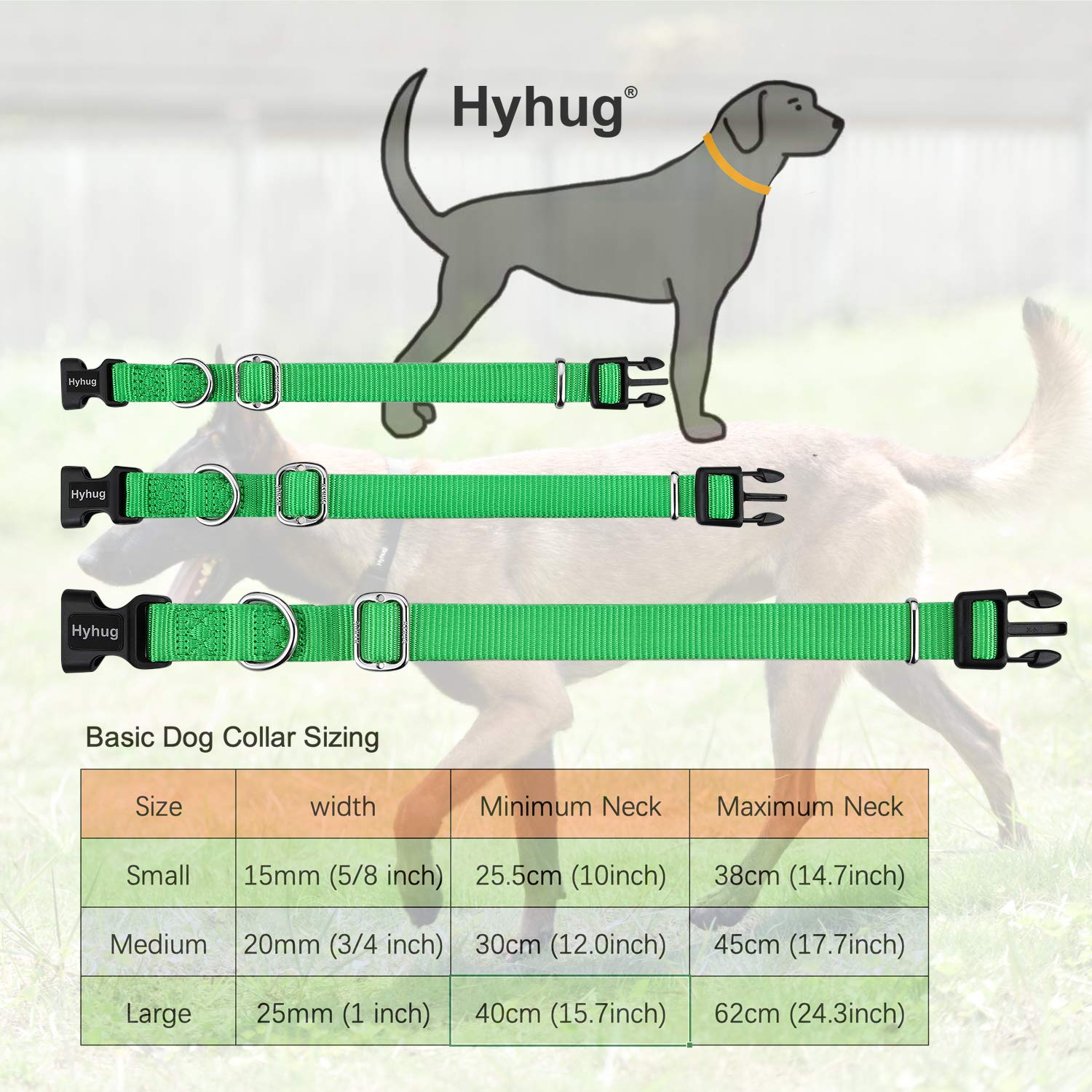 Hyhug Pets Classic Regular Heavy Duty Nylon Dog Collar (Small, Lime Green)