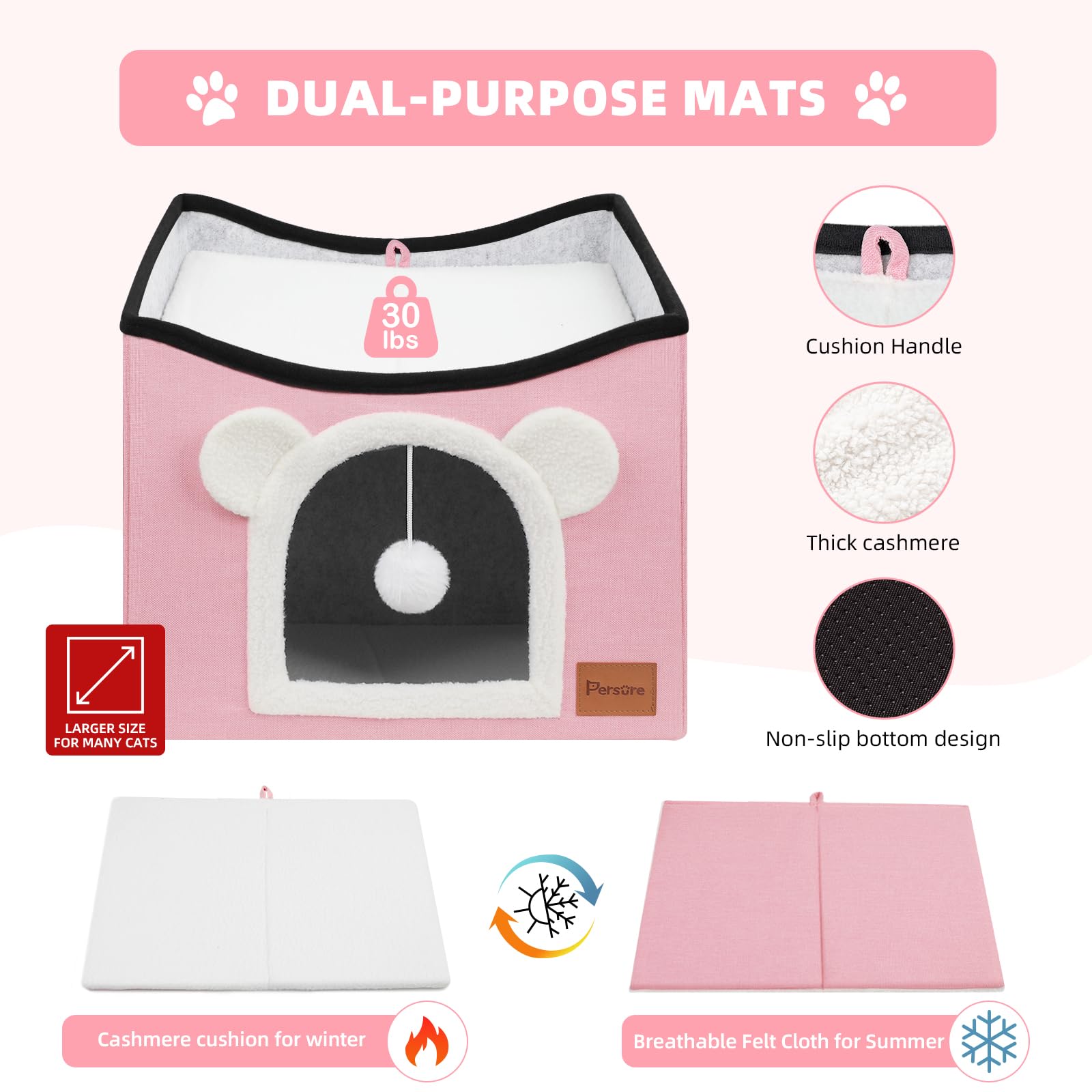 Persure Cat House Cat Beds For Indoor Cats Large Foldable Multifunction Cat Cave For Pet With Hover Ball And Scratching Board(Pi