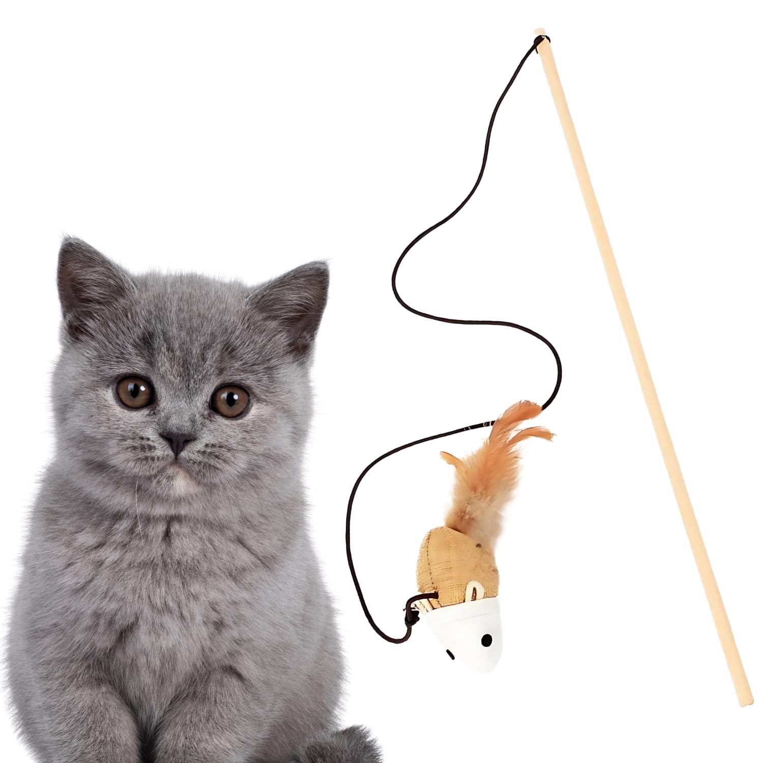 Western Era Cat Wooden Teaser Stick  Interactive Play Toy For Cats, Promotes Exercise & Mental Stimulation, For Indoor Cats, Pe