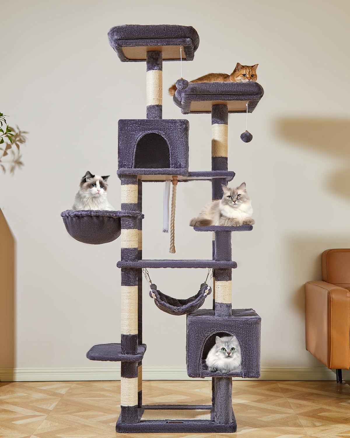 Taoqimiao Cat Tree, 71-Inch Cat Tree Cat Tower For Indoor Cats, Plush Multi-Level Cat Condo With 10 Scratching Posts, 2 Perches,