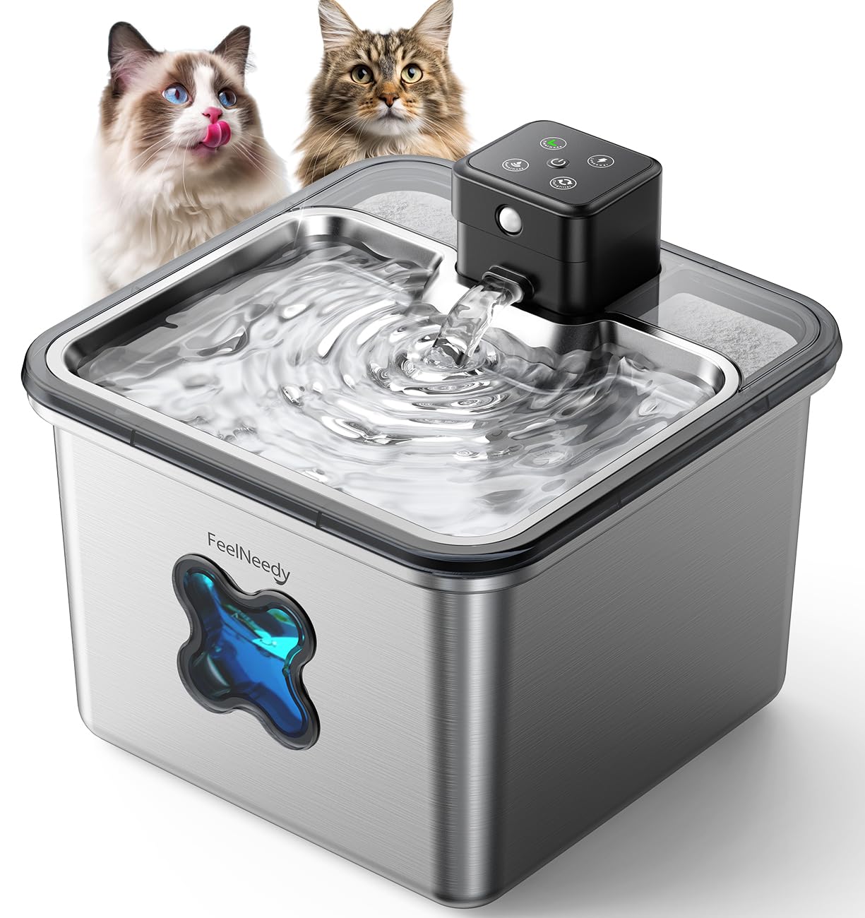 Cordless Cat Water Fountain : [Visual Filter] & [Heavy-Duty Stainless Steel] 3.2L/108oz, FEELNEEDY- Premium, Durable Design, 400