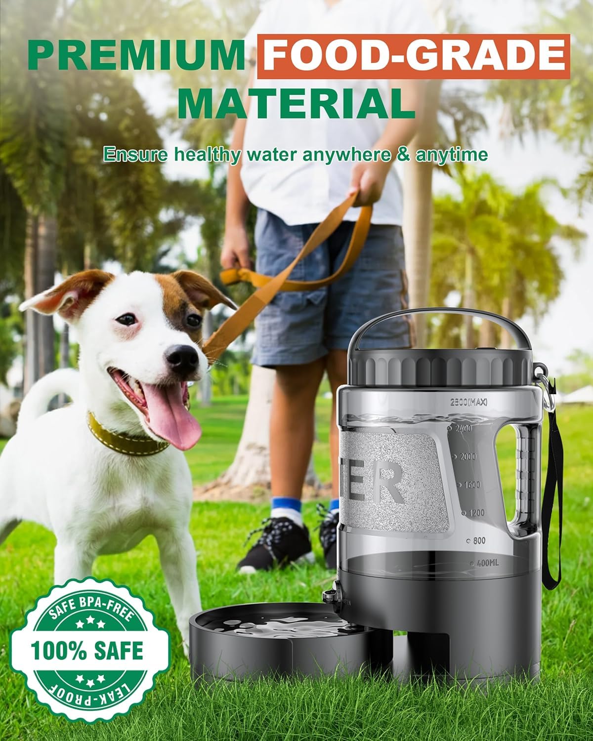 Dog Water Bottle Portable Bowls - 95oz Large Travel Water Bowl Dispenser for Dogs, Pet Camping Beach Essentials Traveling Car Pa