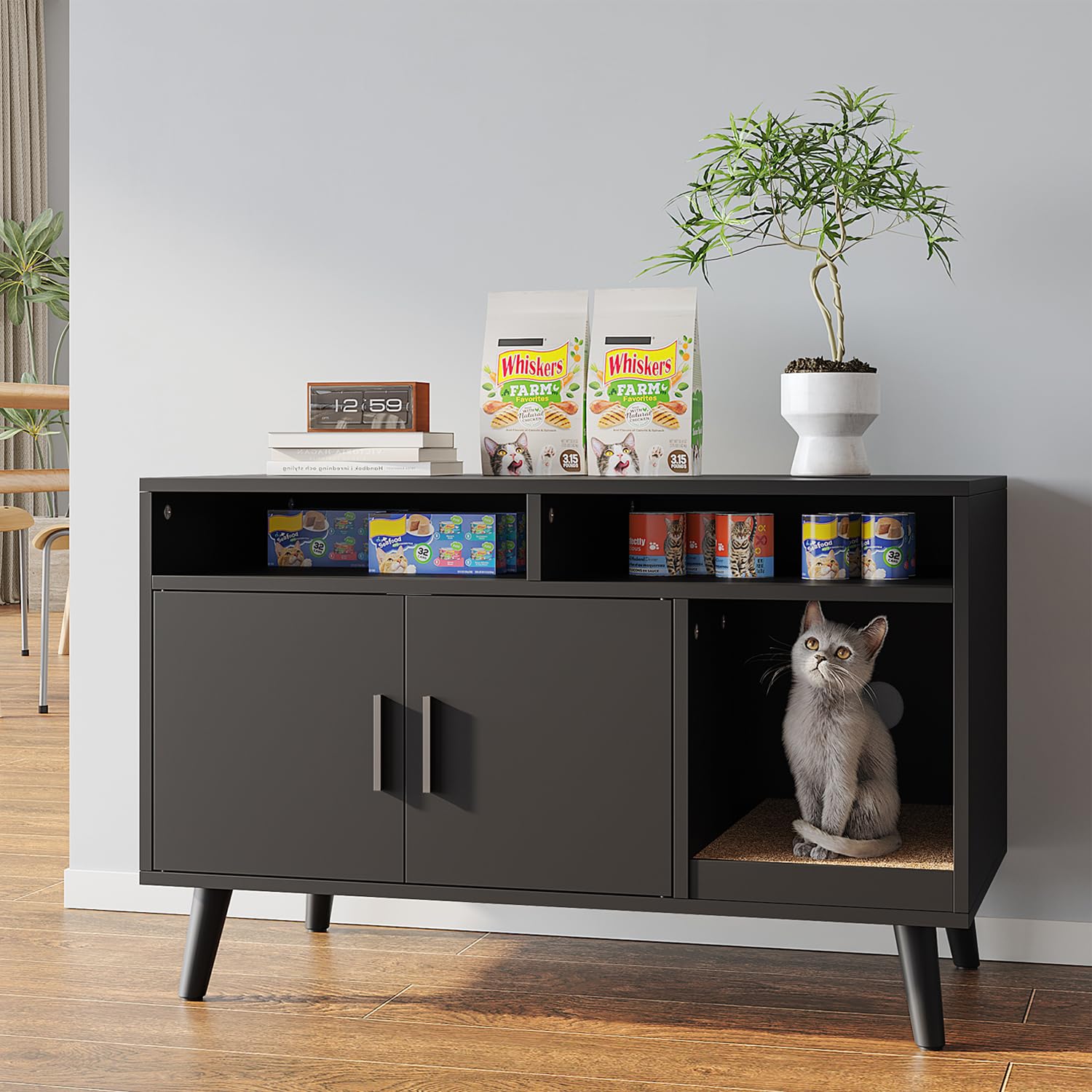 Ydtop Cat Litter Box Enclosure, Hidden Litter Box Furniture With Cat Scratch Pad, Wooden Pet House Side End Table, Storage Cabin