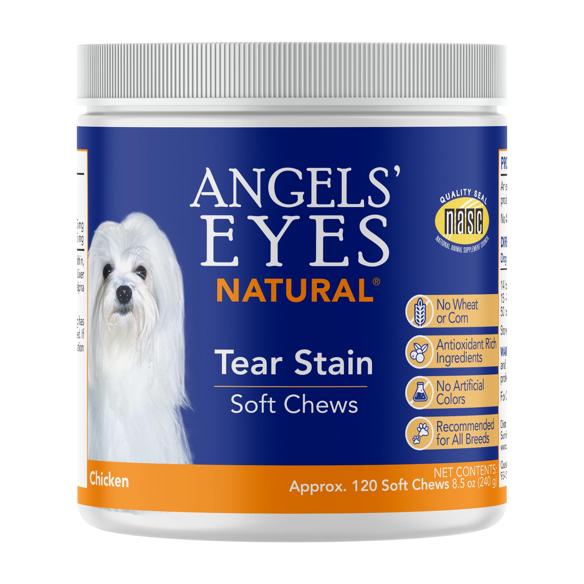 ANGELS' EYES Natural Tear Stain Prevention Soft Chews for Dogs, Chicken Flavor, 120 Count, Limited Edition, No Wheat No Corn