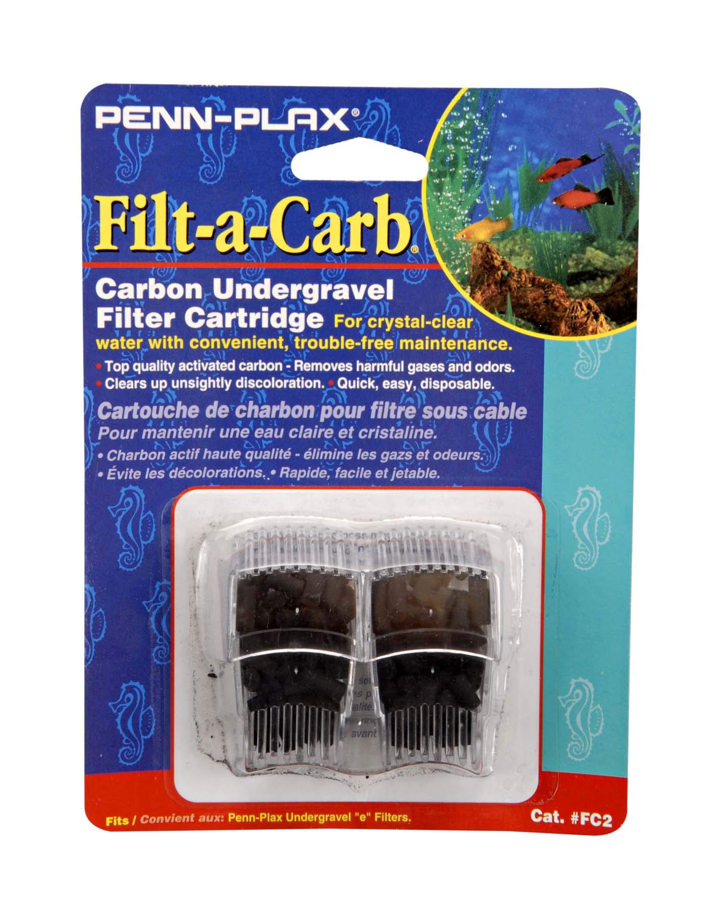 Penn-Plax Filt-a-Carb Replacement Activated Carbon Media Cartridges (2 Pack) - Fits Multi-Pore and Undergravel E Filters - Provi