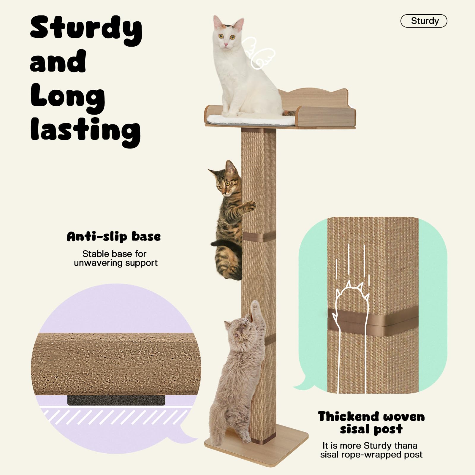Cat Window Perch With Scratching Post, Cats Hammock For Window With 3 Suction Cups, Sisal Tall Cat Scratching Post With Extra-La