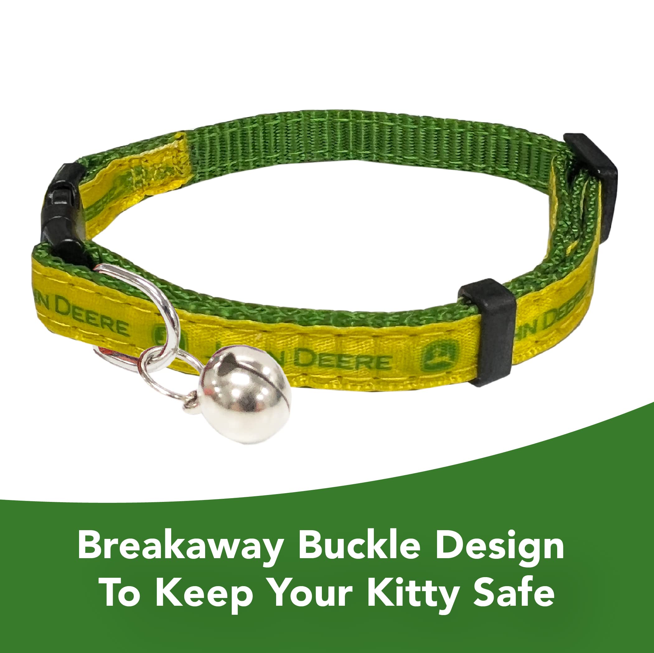 Pets First John Deere Satin Cat Collar, Shiny & Colorful Cat Collar With Ringing Bell Pendant (Jod-5034-Ds)