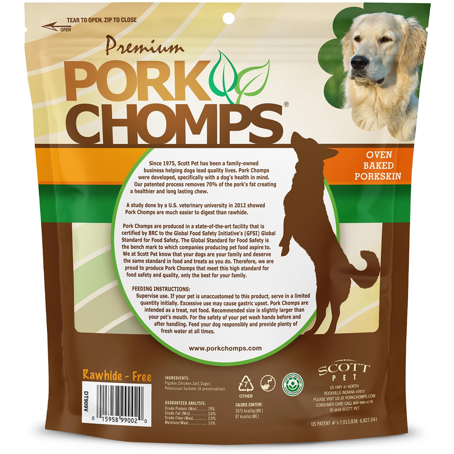 Pork Chomps Baked Pork Skin Dog Chews, 3-inch Knots, 18 Count