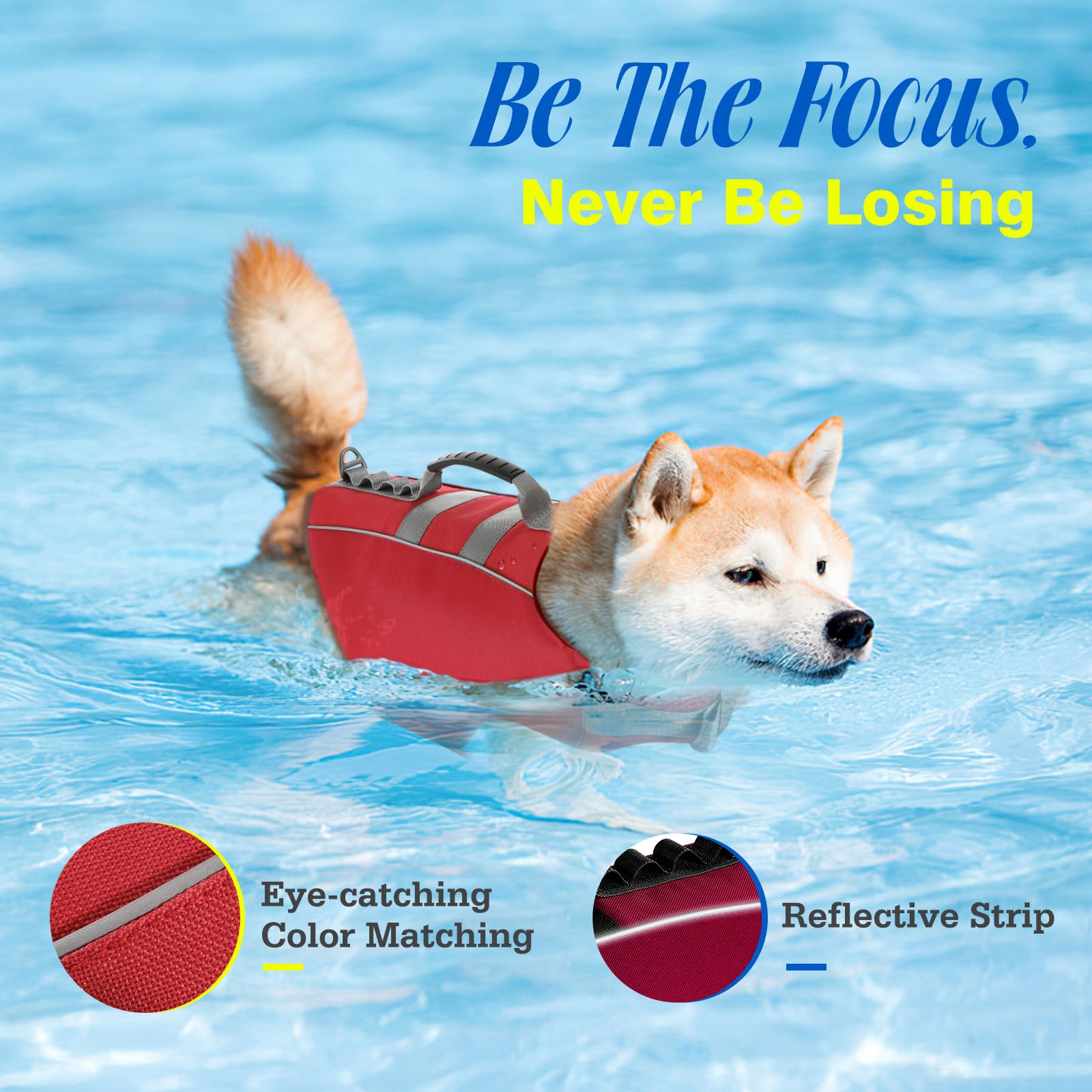 Pawaboo Dog Life Jacket, Reflective Dog Safety Vest Adjustable Pet Life Preserver With Strong Buoyancy & Sturdy Rescue Handle, R