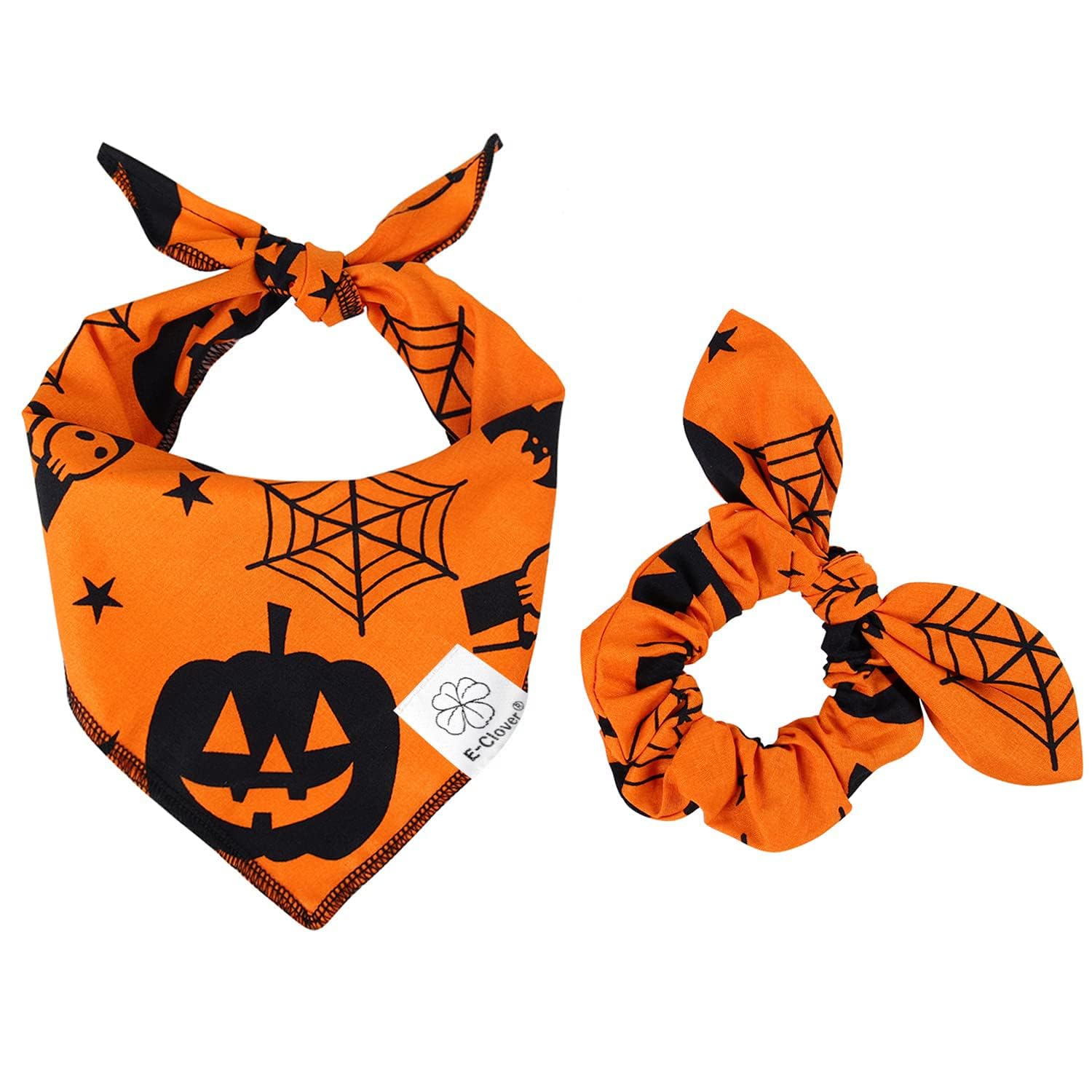 E-Clover Thanksgiving Dog Bandanas & Matching Scrunchie Set Pumpkin Dog Bandana Triangle Pet Bibs Scarf Outfit For Small Medium 