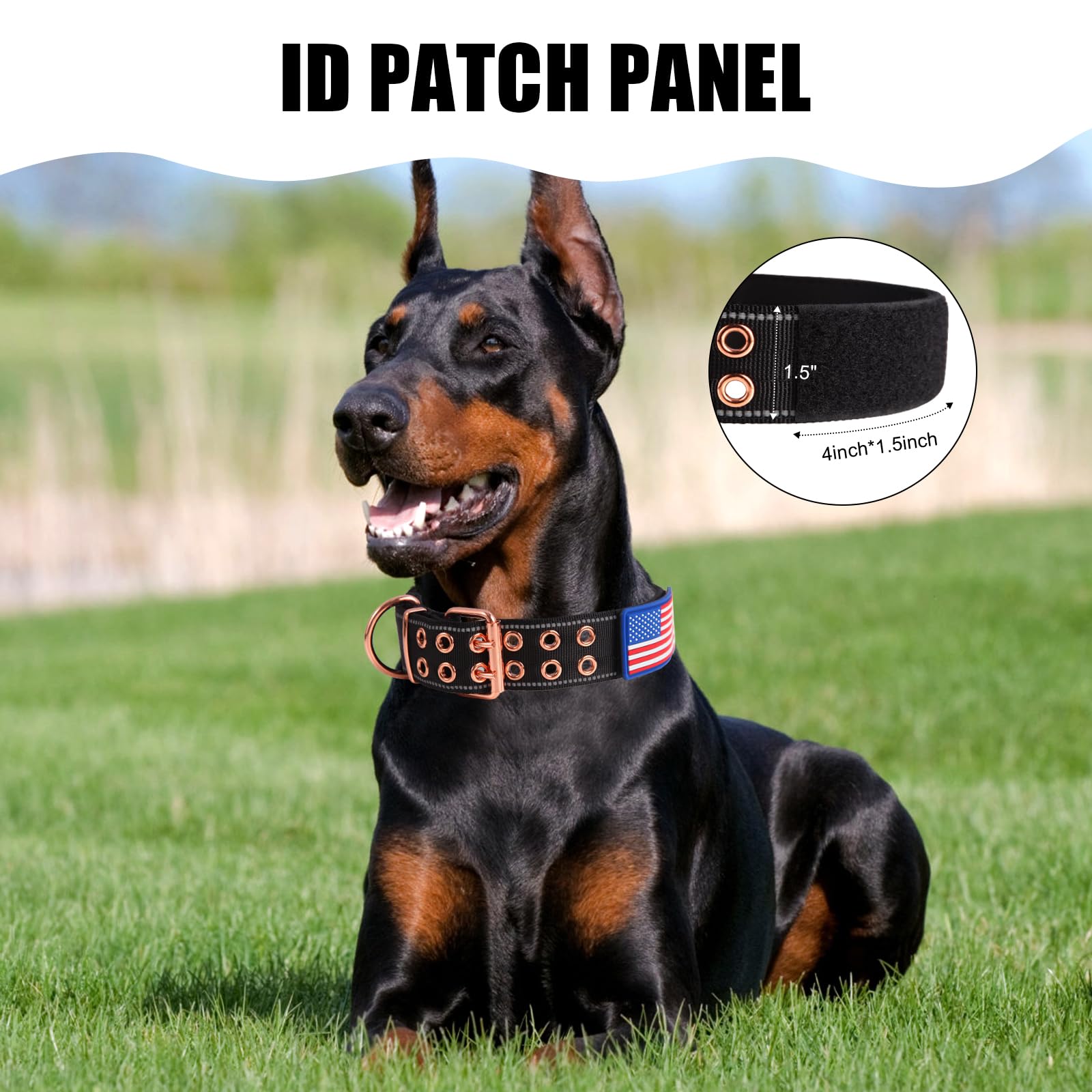 Yunleparks Heavy Duty Tactical Dog Collar With Neoprene Padded And Metal Buckle, Reflective Nylon For Medium To Large Dogs(Black