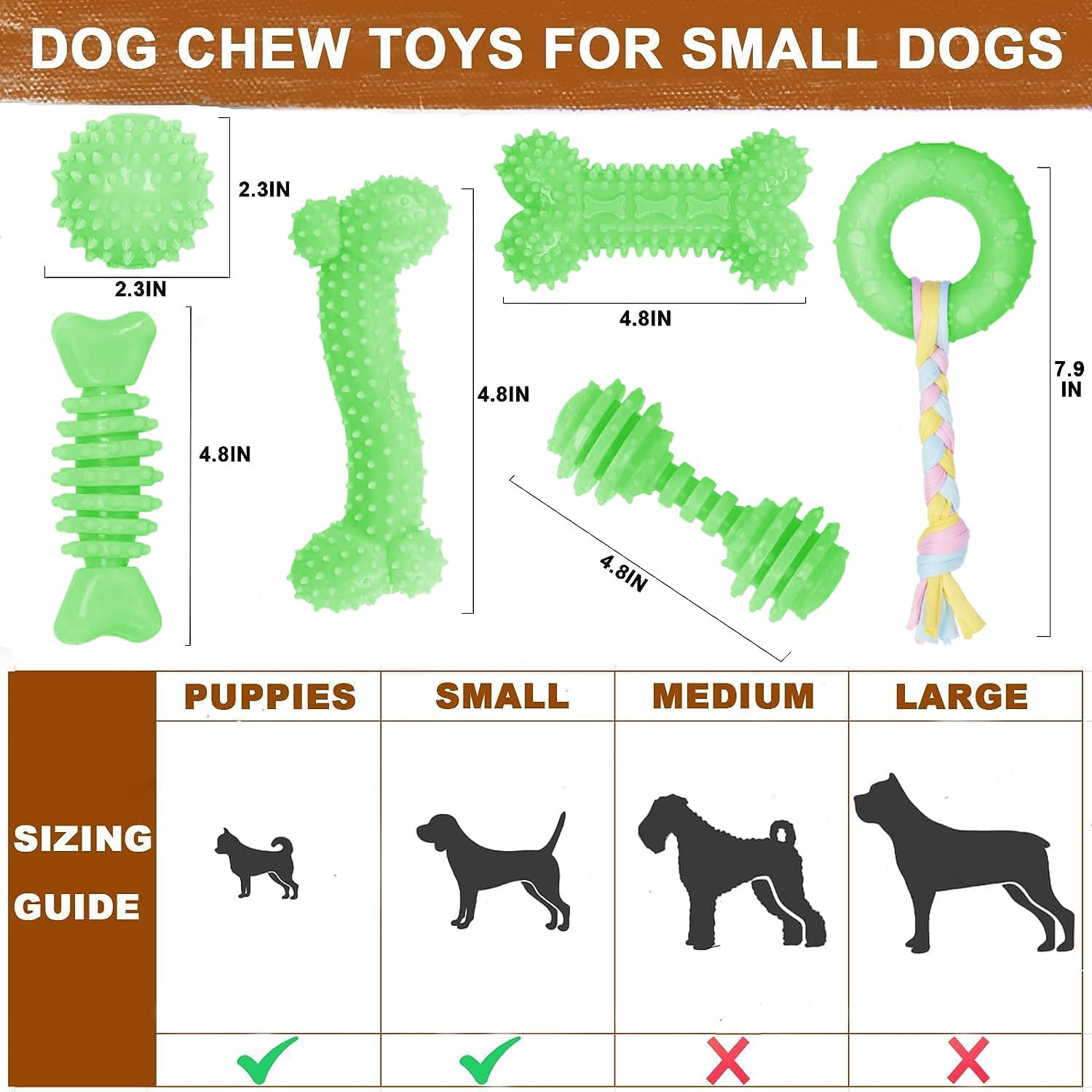 Cgbd Puppy Toys, 6 Pack Dog Chew Toys For Puppy, Cute Green Small Dog Toys Teething Toys For Puppies, Soft Durable Interactive Chew Toy For Small Dogs