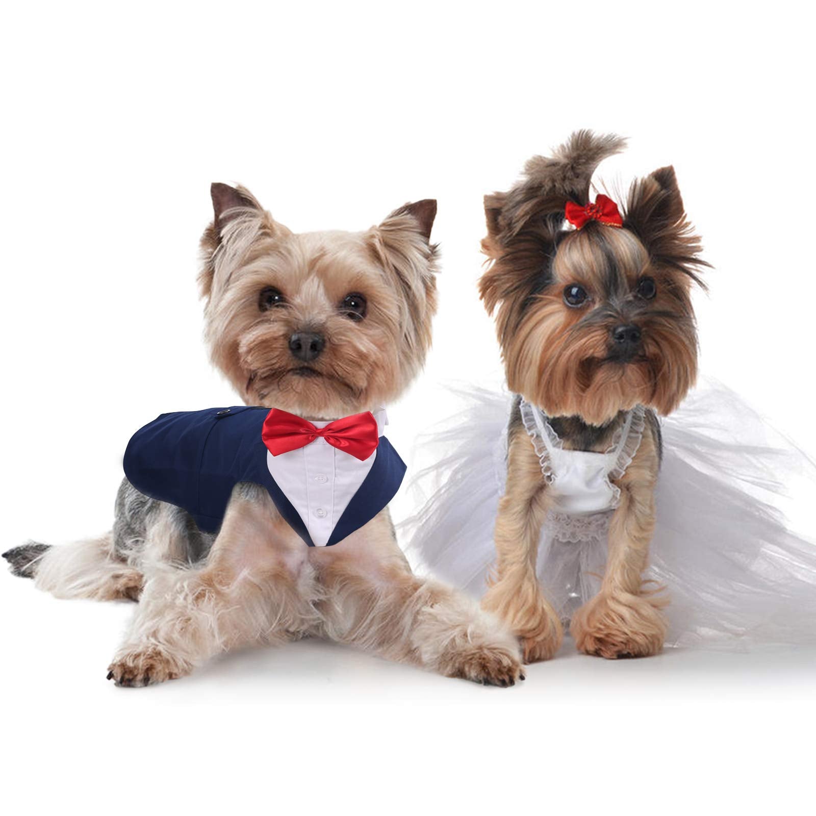 Idomik Dog Tuxedo Suit, Navy Blue, Polyester & Cotton, For Small To 2Xl Dogs, Formal Vest With Detachable Bow Ties & Bandana Sca