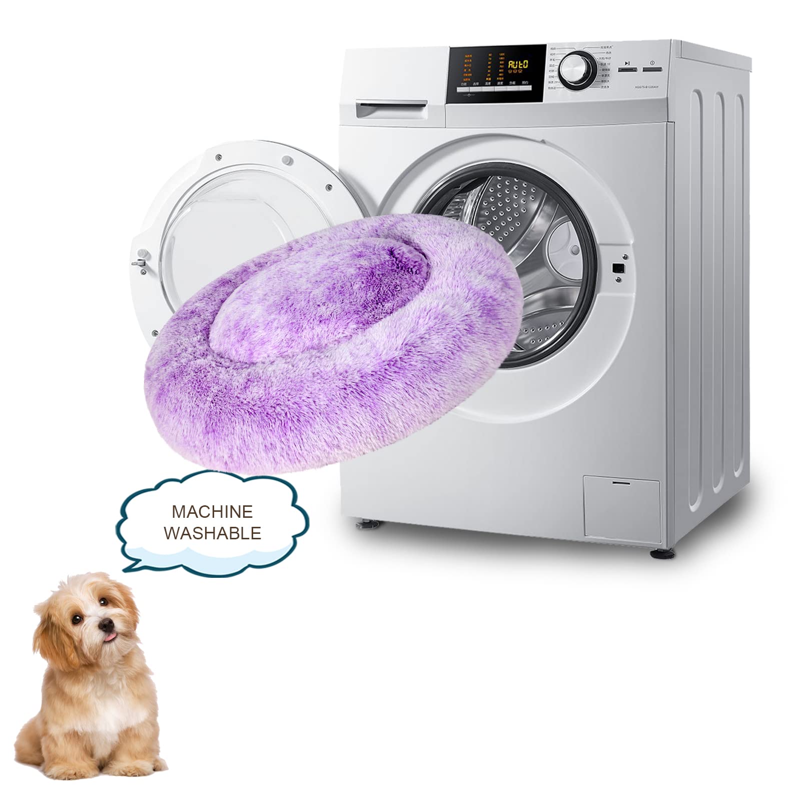 Patas Lague Calming Xl Dog Bed For Large Dogs, Fluffy Soft Cozy Cat Bed, Faux Fur Anti-Anxiety Plush Donut Cuddler, Washable Pet