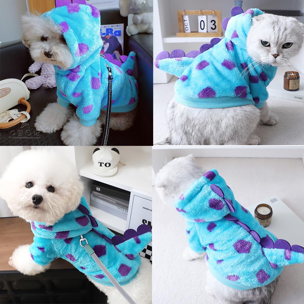 Anelekor Dinosaur Dog Clothes For Small Dog Girl Boy,Fleece Winter Puppy Hoodies With Leash Ring,Cold Weather Coat For Cat,Funny
