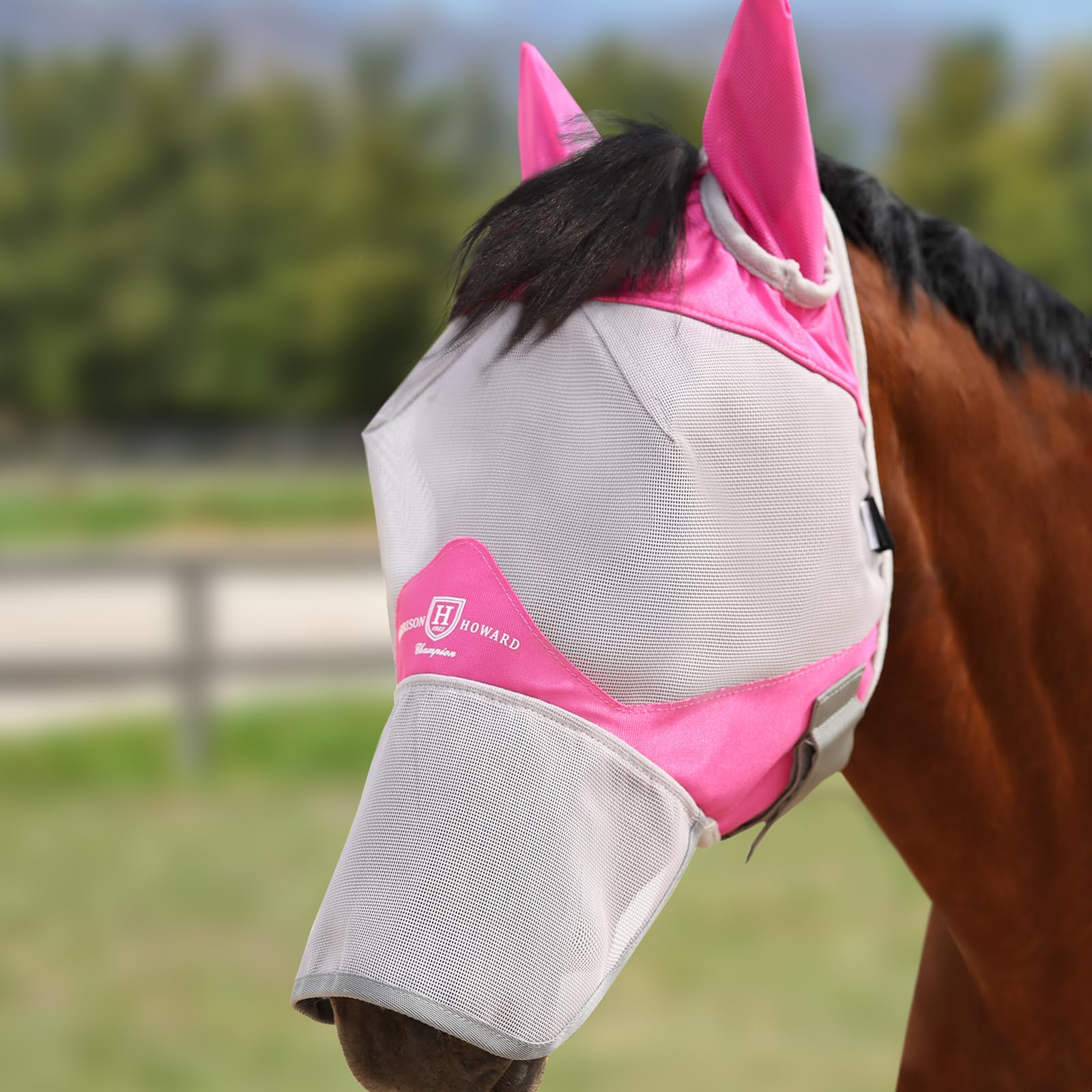 Harrison Howard Full Face Horse Fly Mask UV Protection and Breathable for Equine Use Comfortable Magenta XS