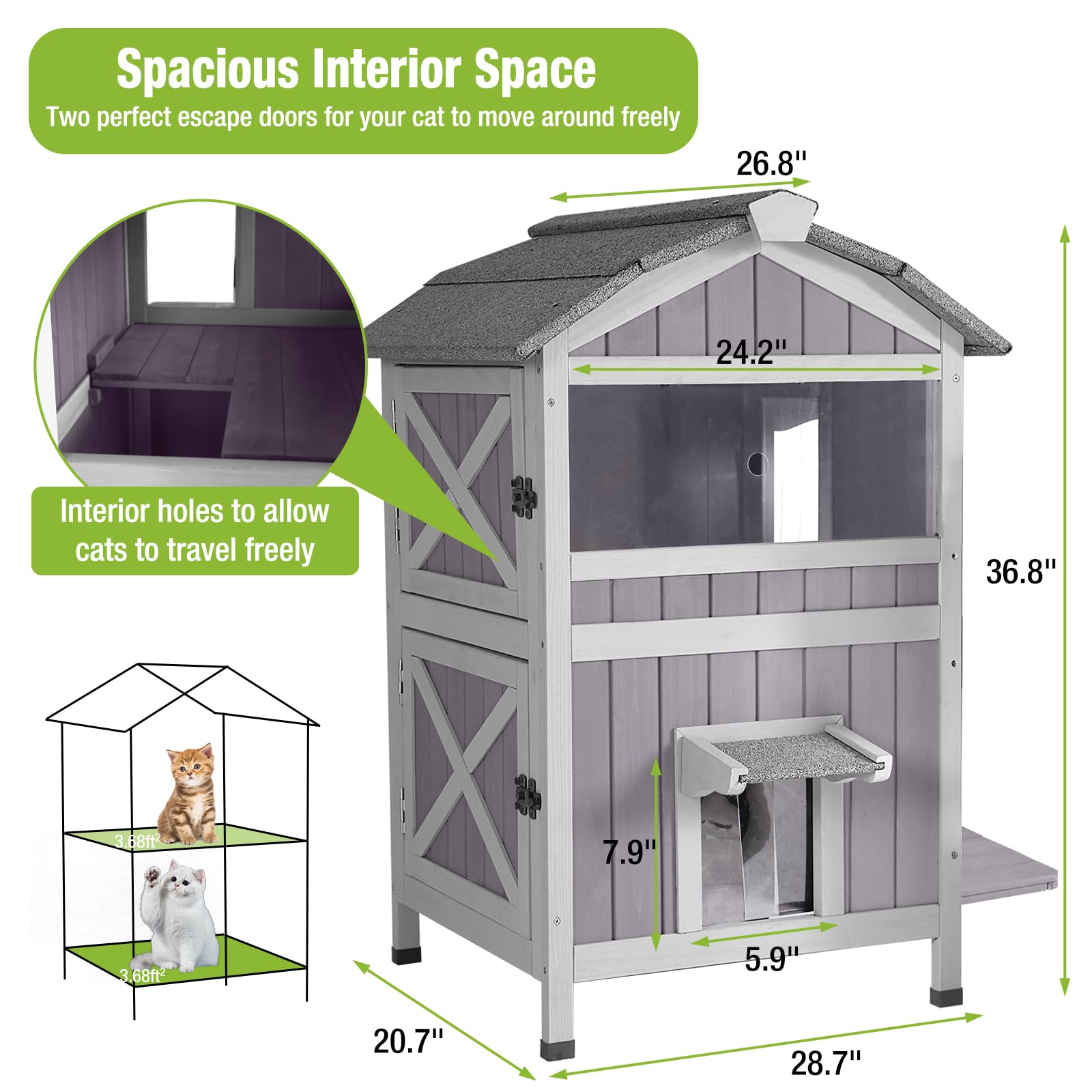 Gutinneen Insulated Outdoor Cat House For Winter Feral Cat Shelter Weatherproof 2-Story