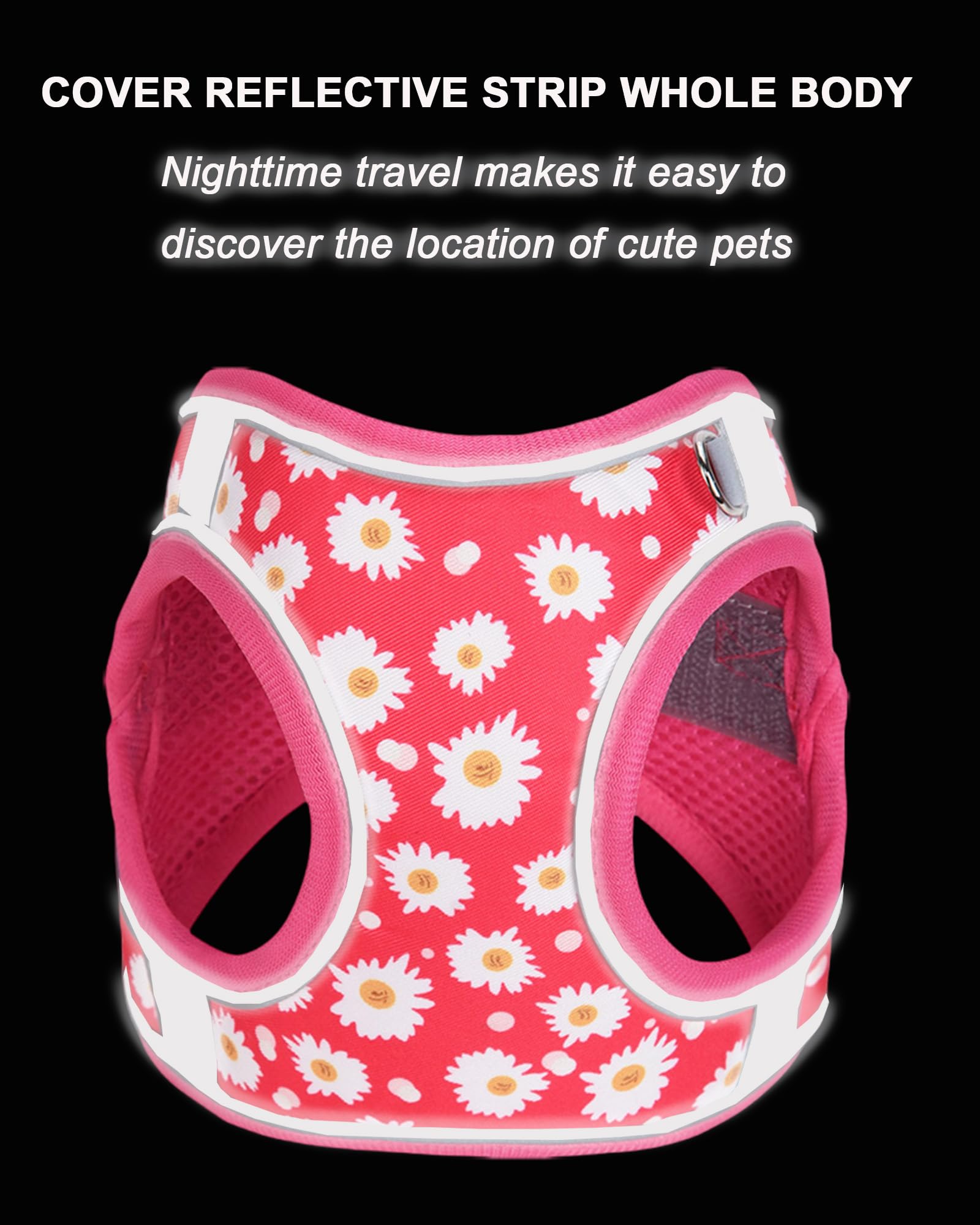 JUFOO XS ROSEO Flower Pattern Dog Harness and Leash Set,No Escape Easy Walk Puppy Harnesses for Training Walking,Breathable Adju