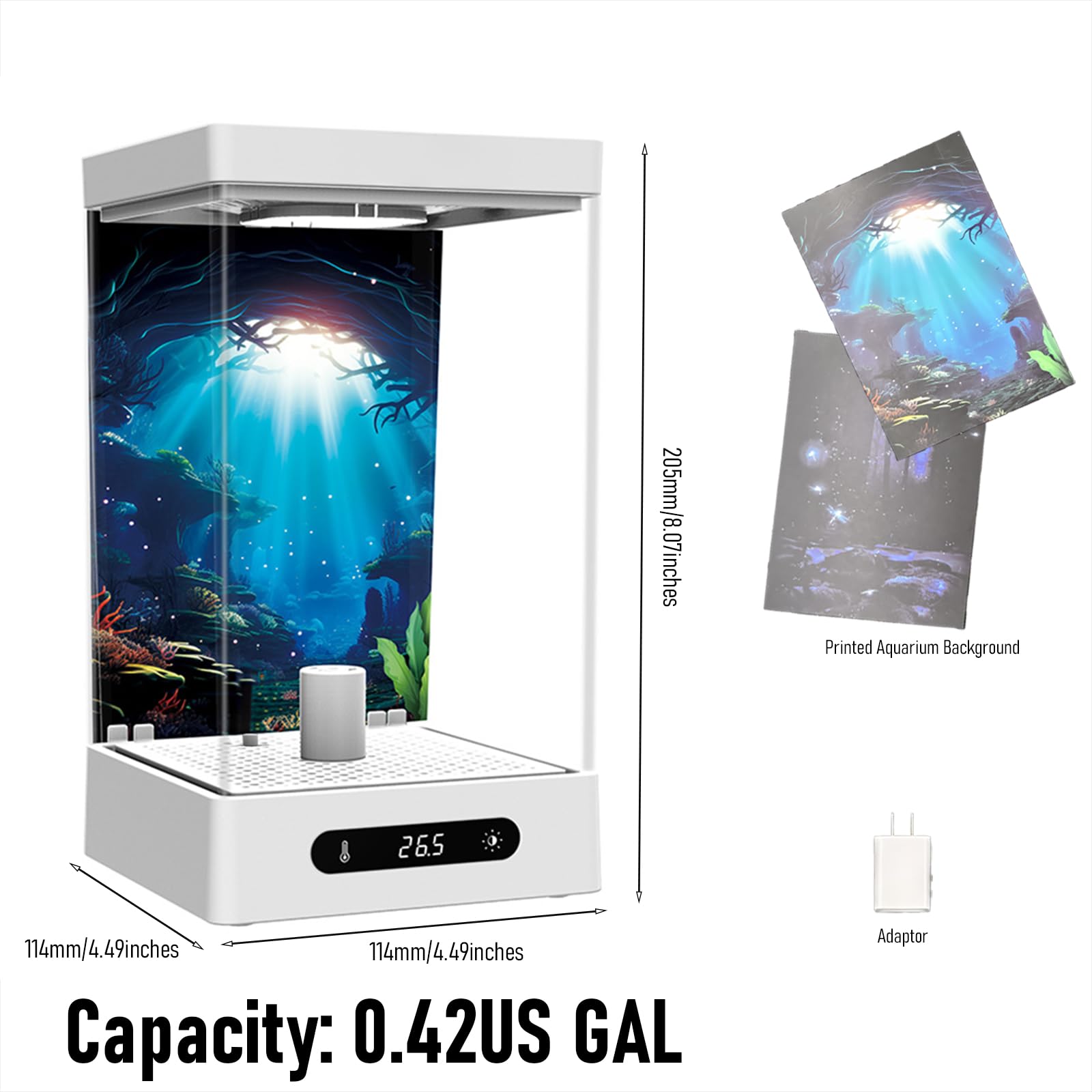 Sheawasy Betta Fish Tank with Smart Heating, Easy Water Change Valve & LED Lighting - Ideal for Home, Office & Bedrooms