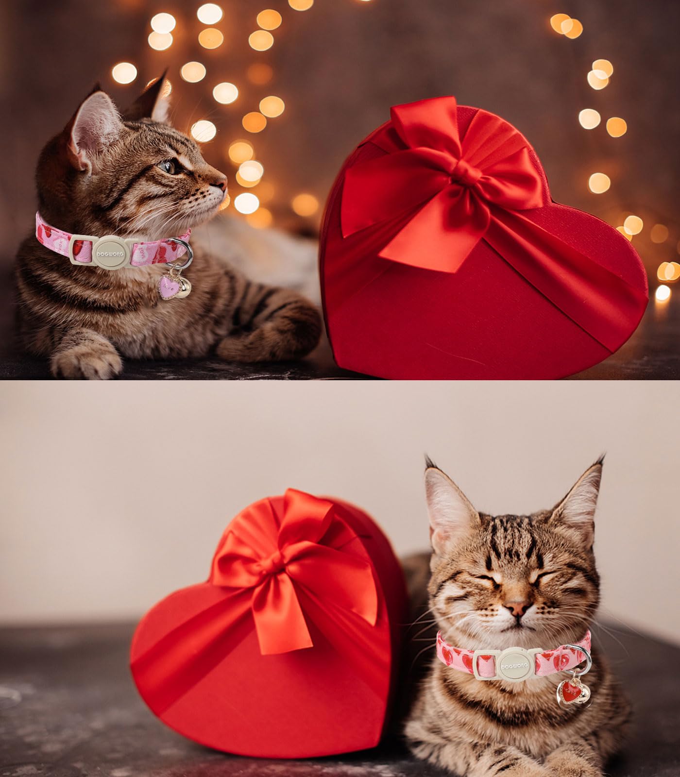 Cat Collar,2 Pack Cat Collars Breakaway With Bell, Dogwong Safety Buckle Valentine'S Day Cat Collar Pink Heart For Girl Boy Cats