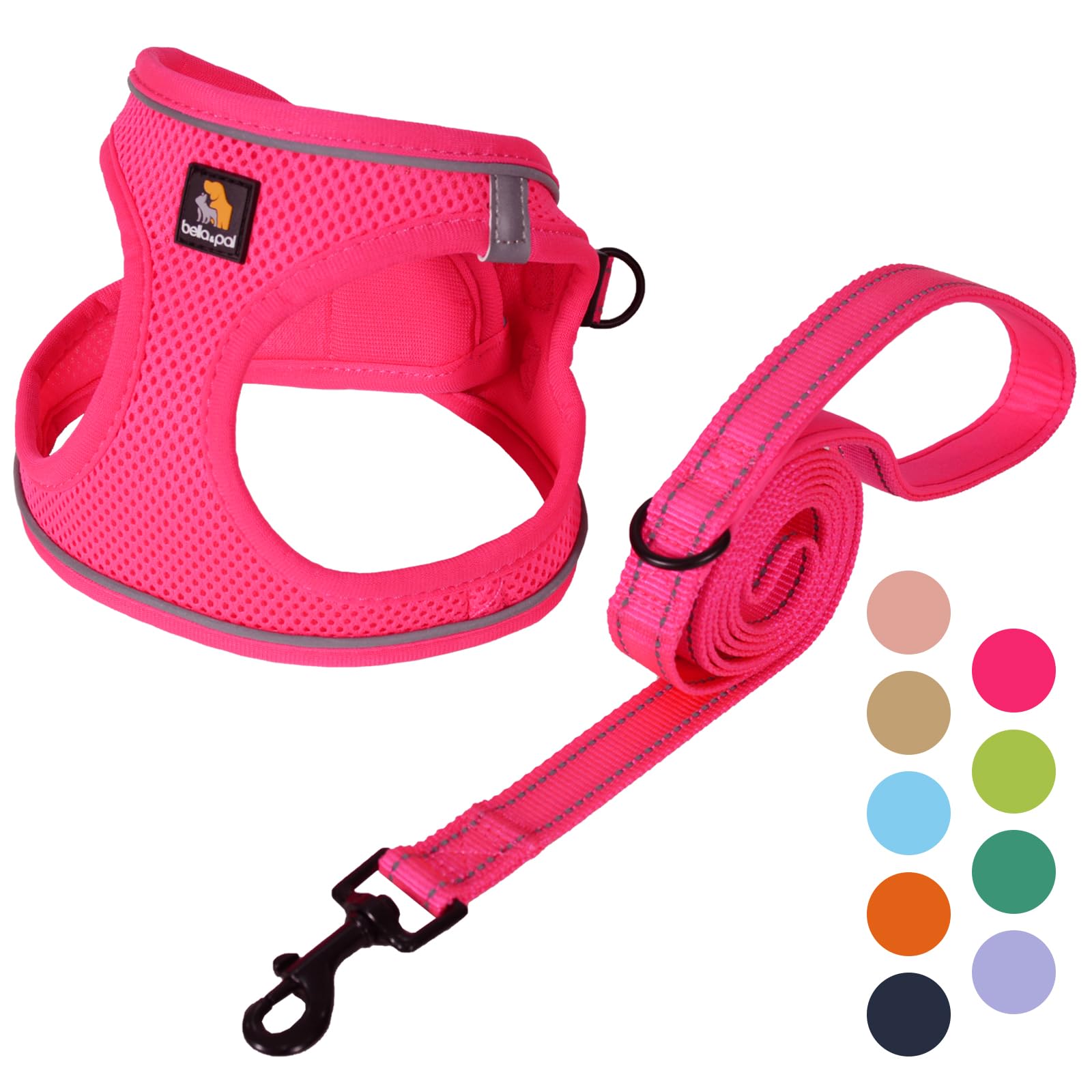 Bella & Pal Puppy Harness With Leash Set, Dog Harness For Small Dogs No Pull, Dog Leash For Small Dogs, Step In Harness For Extra Small Dogs, Hot Pink Harness, S