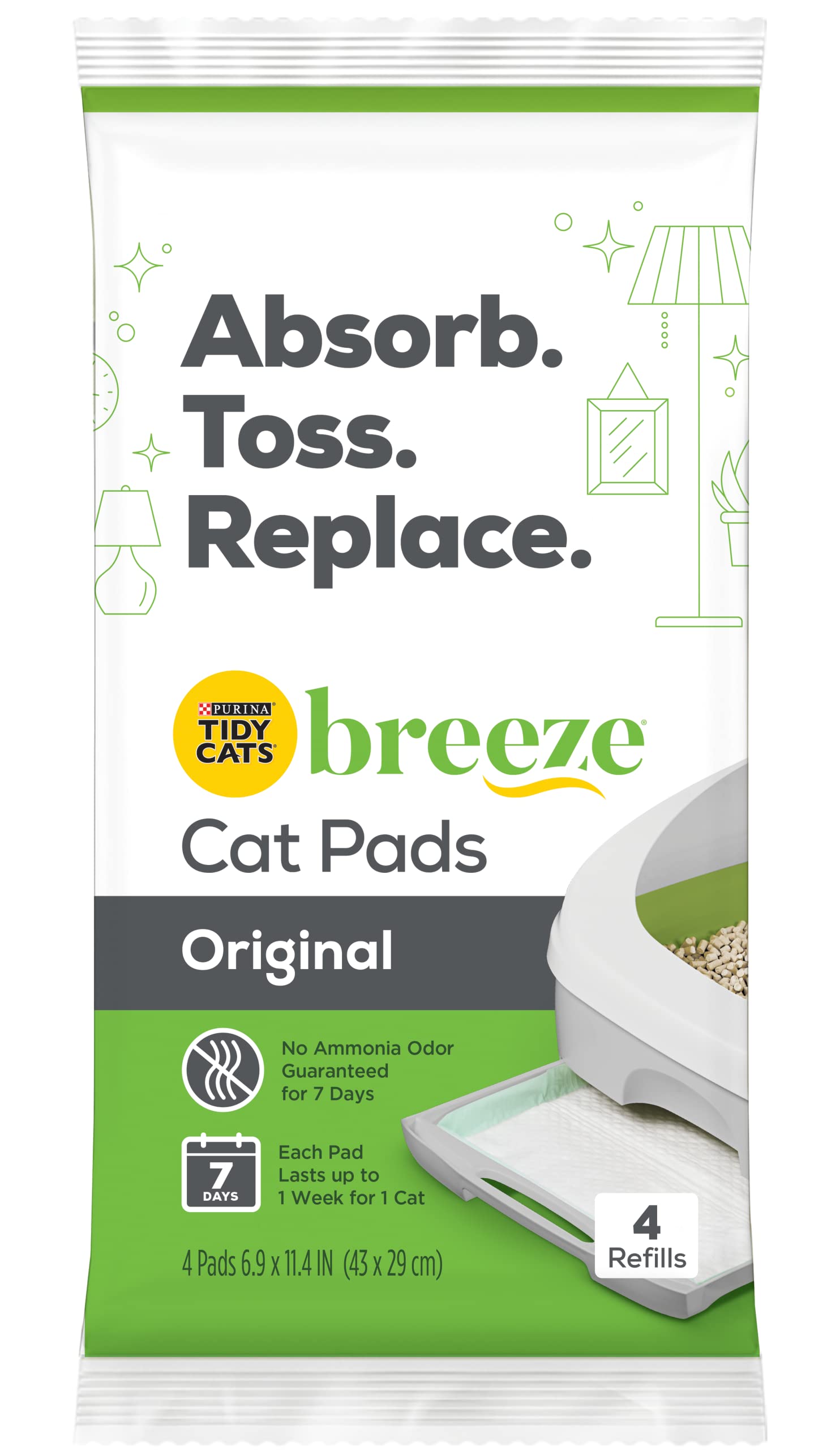 Breeze Tidy Cat Litter Pads 16.9'X11.4'(1 Pack Of 4 Pads)