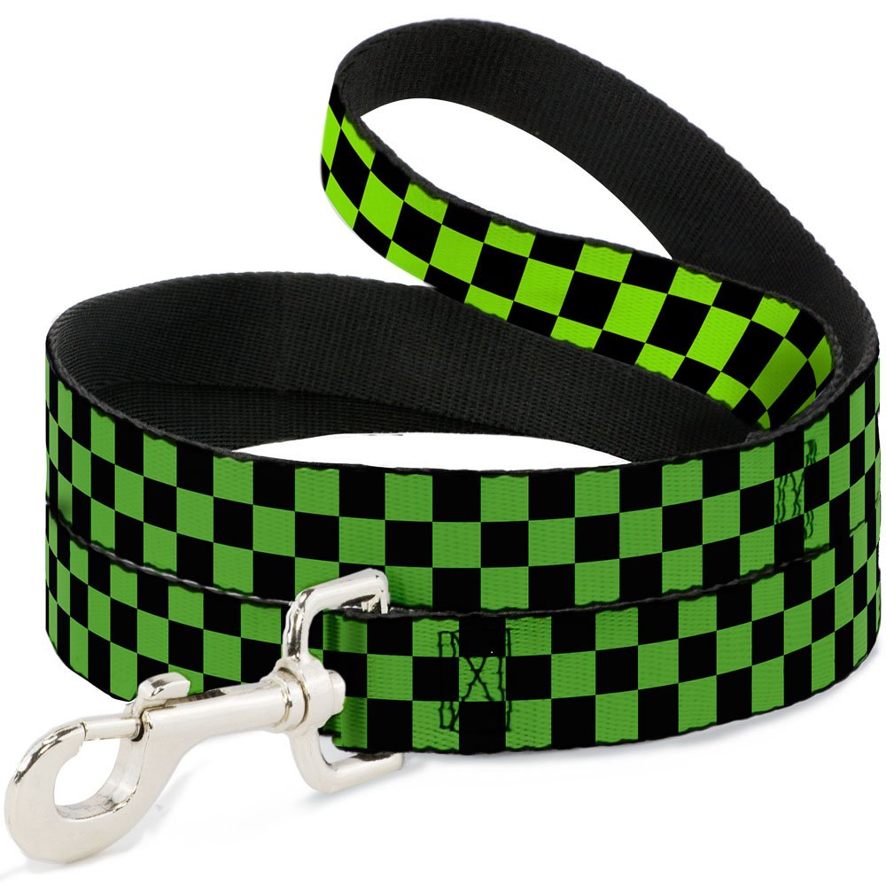 Dog Leash Checker Black Neon Green 4 Feet Long 0.5 Inch Wide