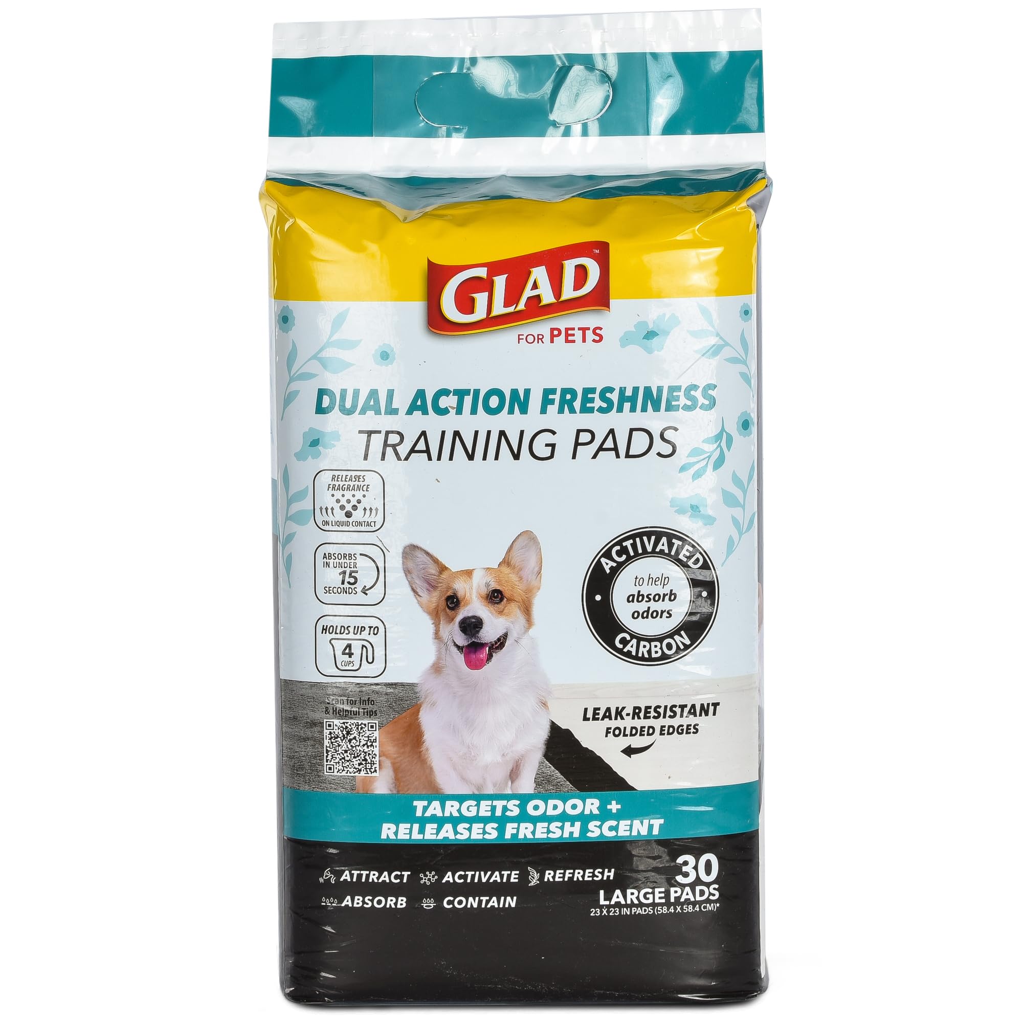Glad for Pets Dual Action Freshness Activated Carbon Puppy Training Pads with Fragrance Release, Scented Pee Pads, Ultra Absorbe