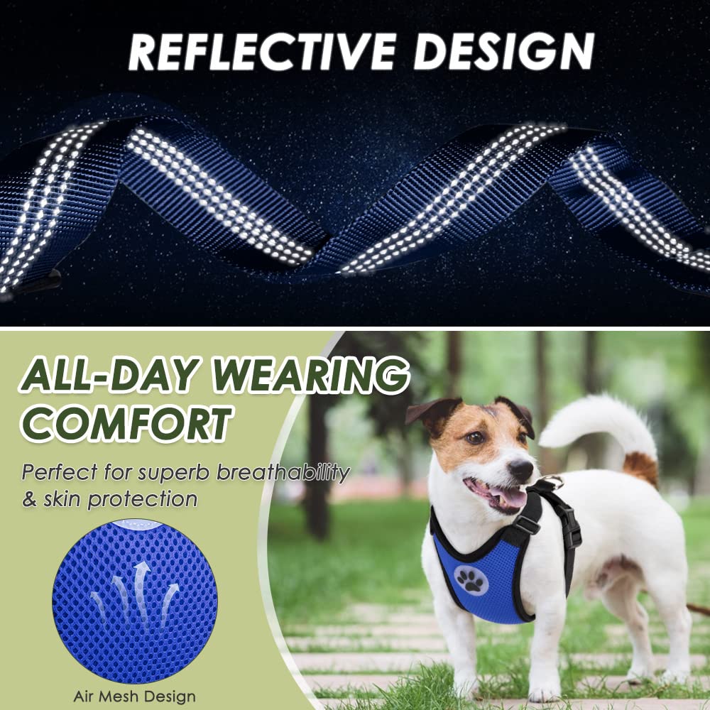 Lukovee Dog Safety Vest Harness Seatbelt, Dog Car Harness Seat Belt Adjustable Pet Harnesses Double Breathable Mesh Fabric Car Vehicle Connector Strap Dog (Xx-Small, Blue)