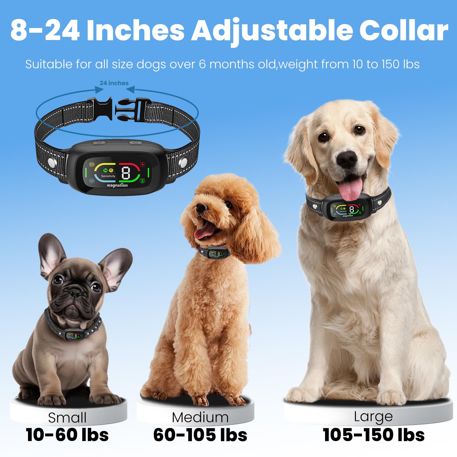 Wagnation Smart Auto Dog Bark Collar, Safe Anti Barking Collar With Adjustable Beep Vibration Shock Modes & 9 Sensitivity, Ip67