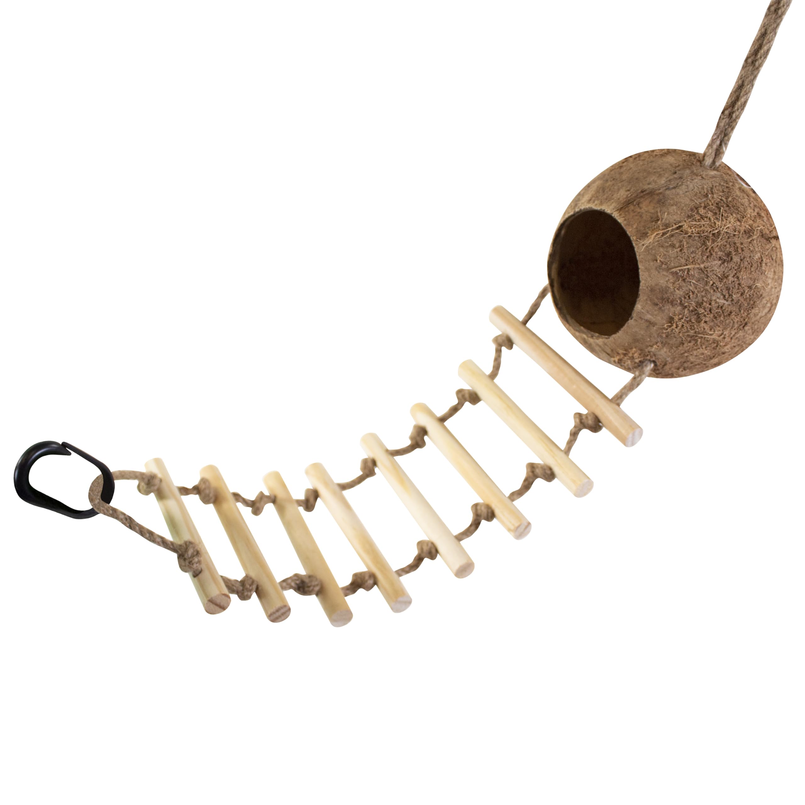 Bird Life Hanging Coconut Hide With Ladder - Perch Toy For Birds - Parrots, Parakeet, Conures, Cockatiel