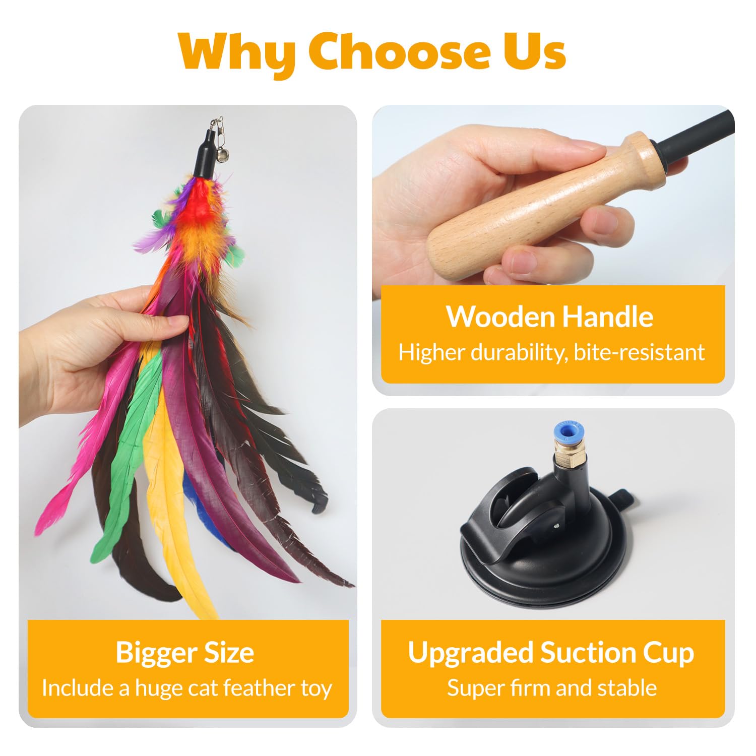 Fokauiwo 4-in-1 Interactive Cat Toys Set with 12 Pcs Replacements for Indoor Cats (Includes 1 Huge Feather)- Cat Fishing Pole To