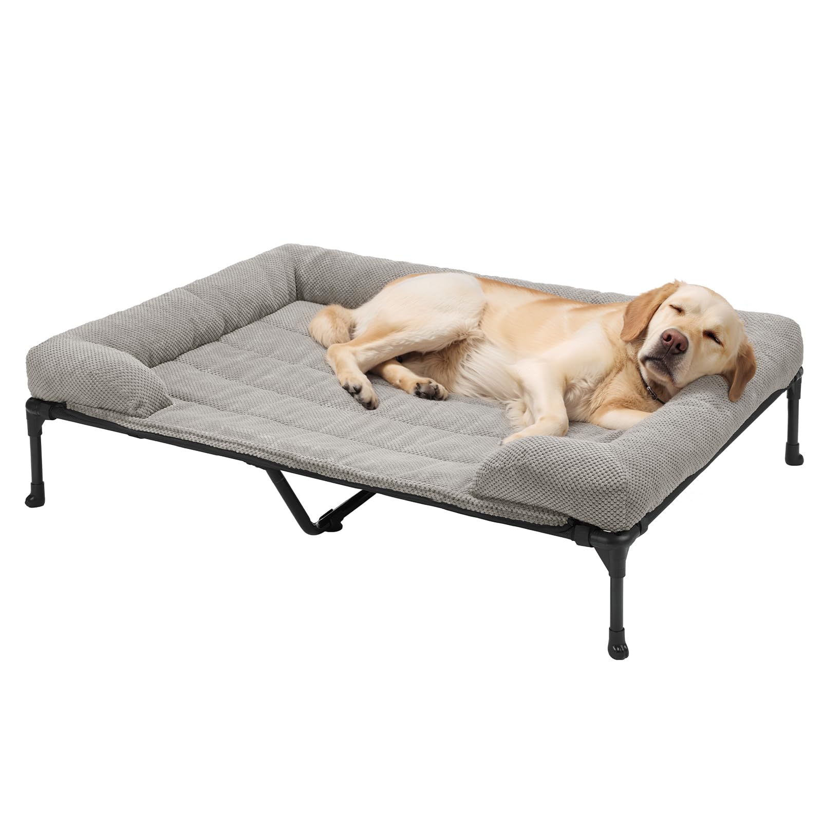 Veehoo Cooling Elevated Dog Bed Add Removable Corduroy Bolster Cushion Mat, 53'' X 33'' Washable Dog Couch Bed, Raised Pet Cot W