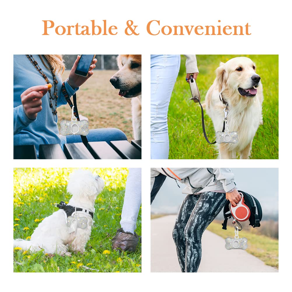 Savori Dog Poop Bag Holder Bling Crystal Dog Waste Bags Dispenser For Pet Dog Doggy With Carabiner Clip Includes 1 Roll 15 Bags
