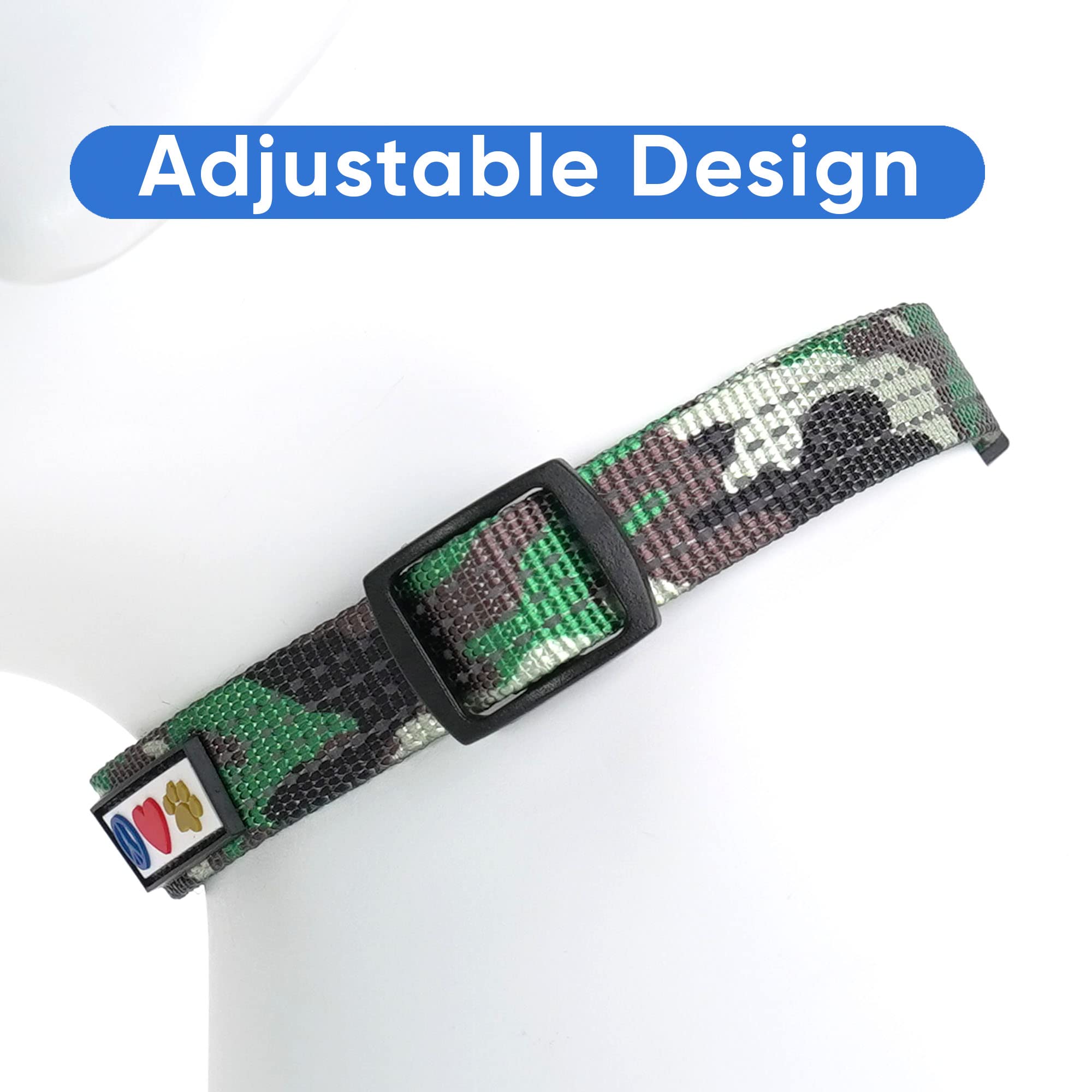 Pawtitas Reflective Dog Collar With Stitching Reflective Thread | Reflective Dog Collar With Buckle Adjustable And Better Training Great Collar For Medium Dogs - Green Camo Collar
