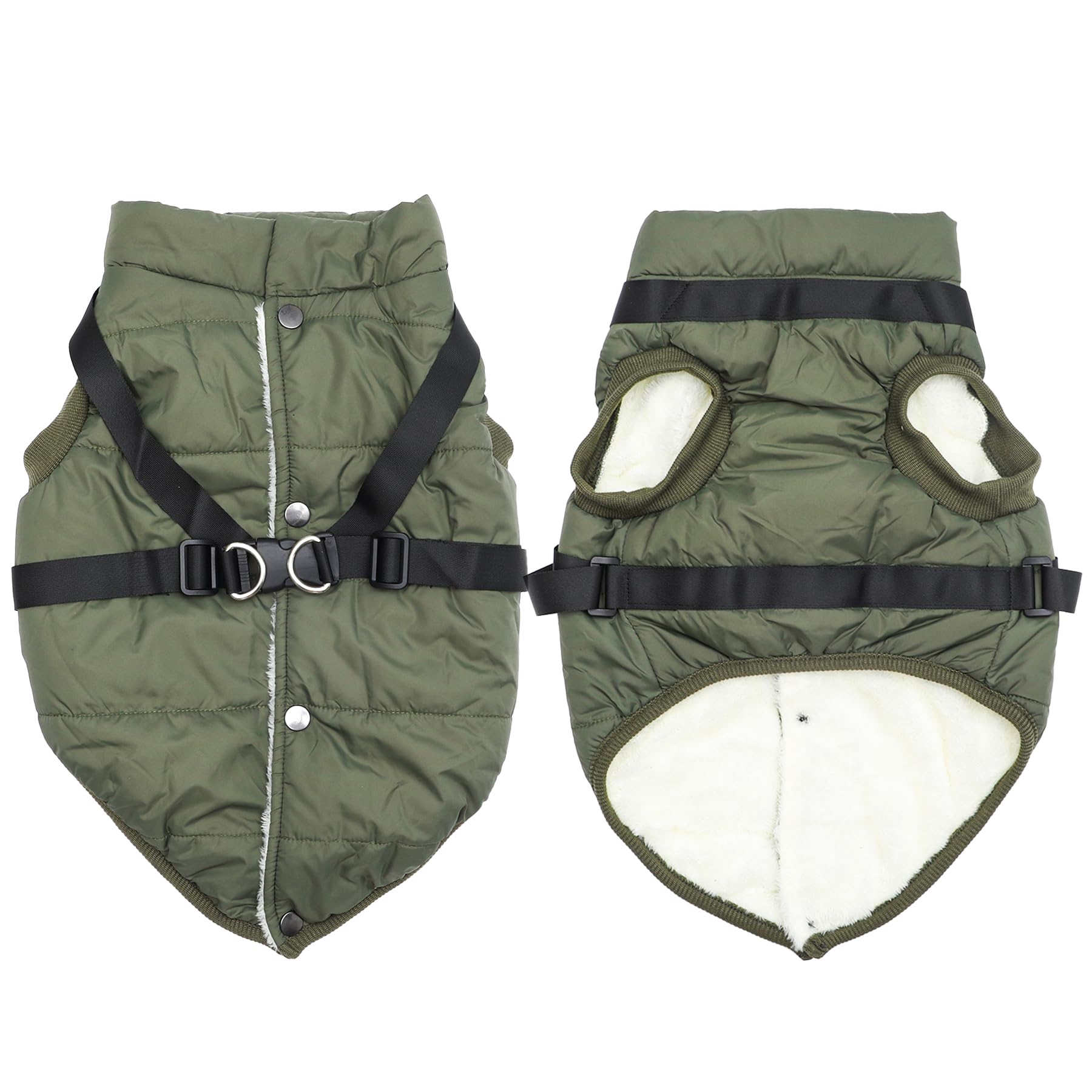 Joydaog Dog Jacket With Harness,Fleece Lined Warm Puppy Coat For Winter,Soft Windproof Small Dog Vest,Green S