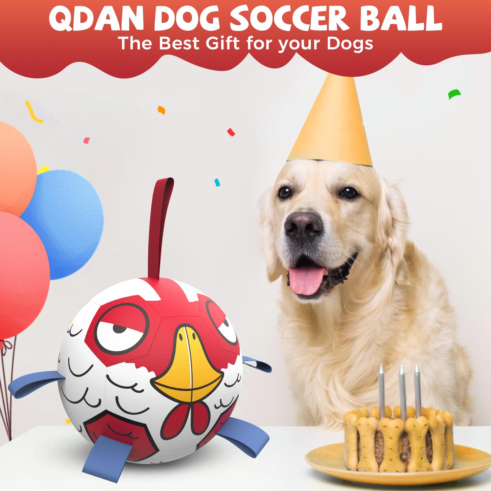Qdan Dog Balls Toys, Outdoor Dog Toy For Small Medium Dog, Puppy Birthday Gifts, Dog Soccer Ball, 6 Inch, Chicken Dog Ball